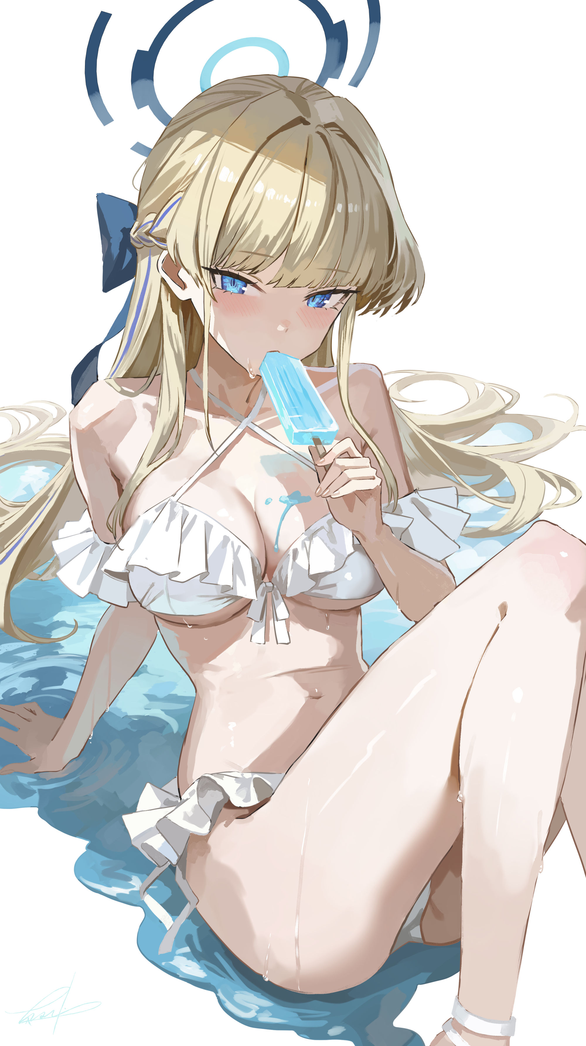 asuma_toki bikini blue_archive cream halo swimsuits wet yumeno_yume