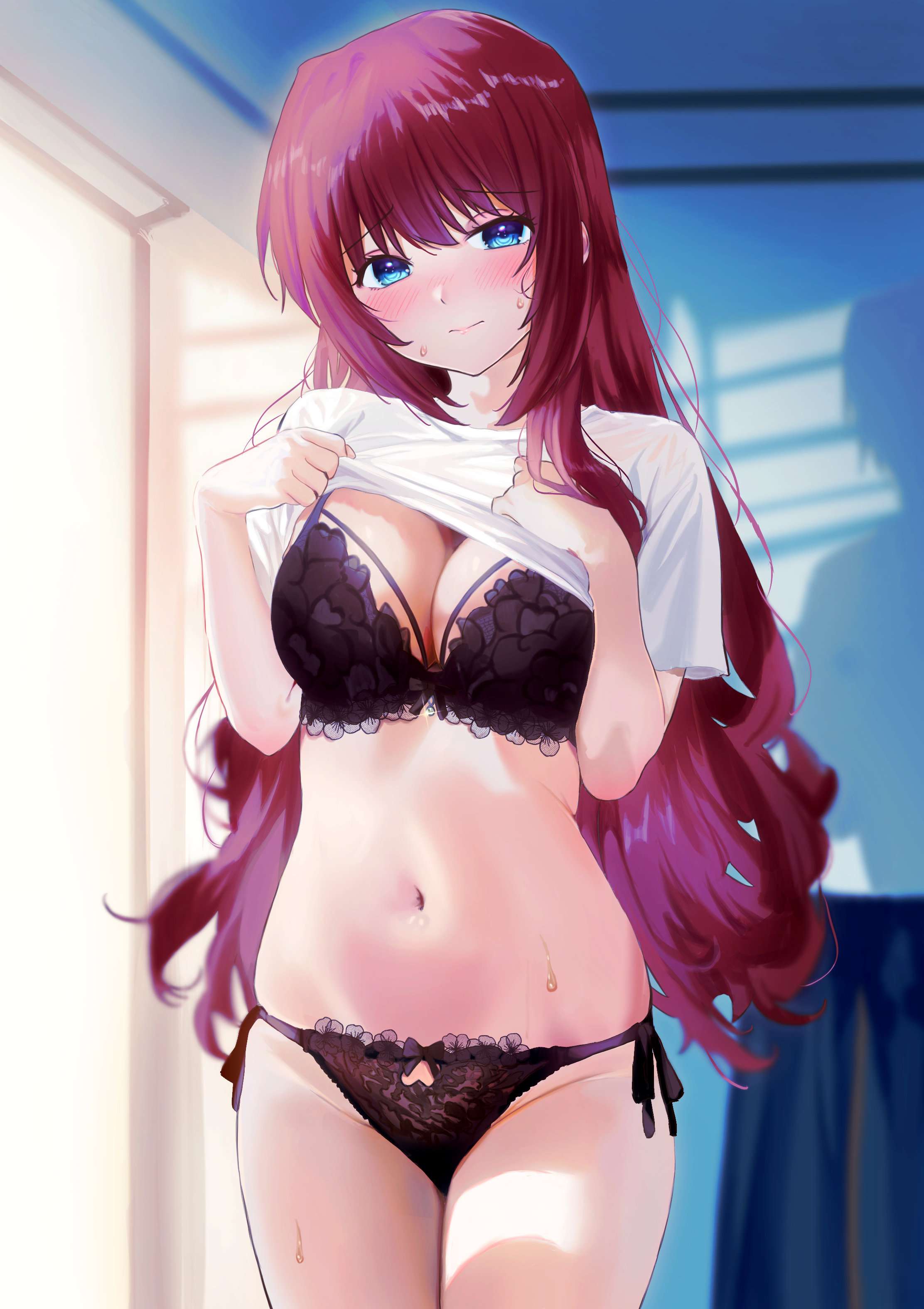 a-chan_senpai bra lingerie little_busters! miiizuno_lbs pantsu see_through shirt_lift string_panties undressing wet