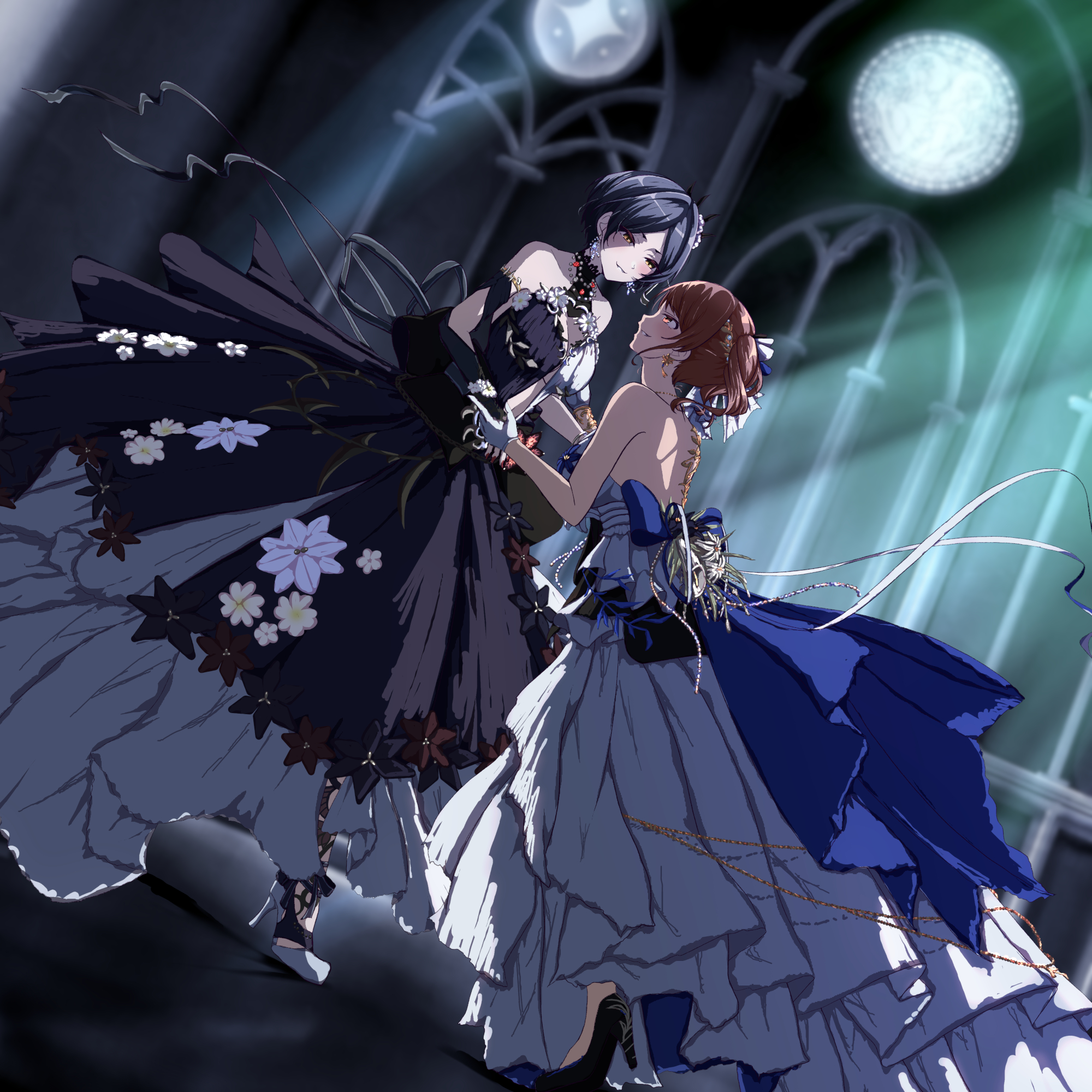 cleavage dress hayami_kanade heels houjou_karen no_bra tagme the_idolm@ster the_idolm@ster_cinderella_girls