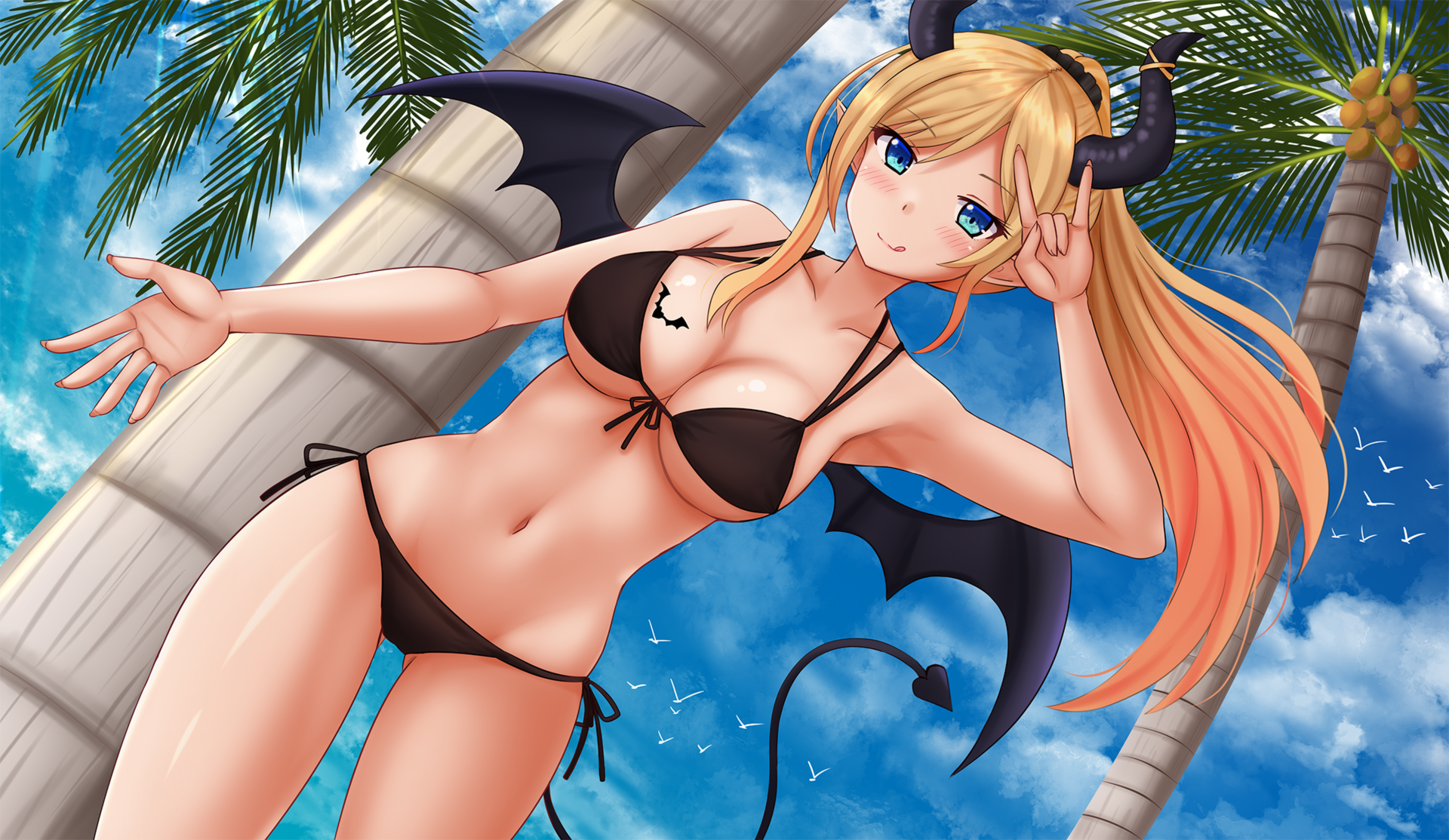 bikini hololive horns kazenokaze pointy_ears swimsuits tail tattoo wings yuzuki_choco