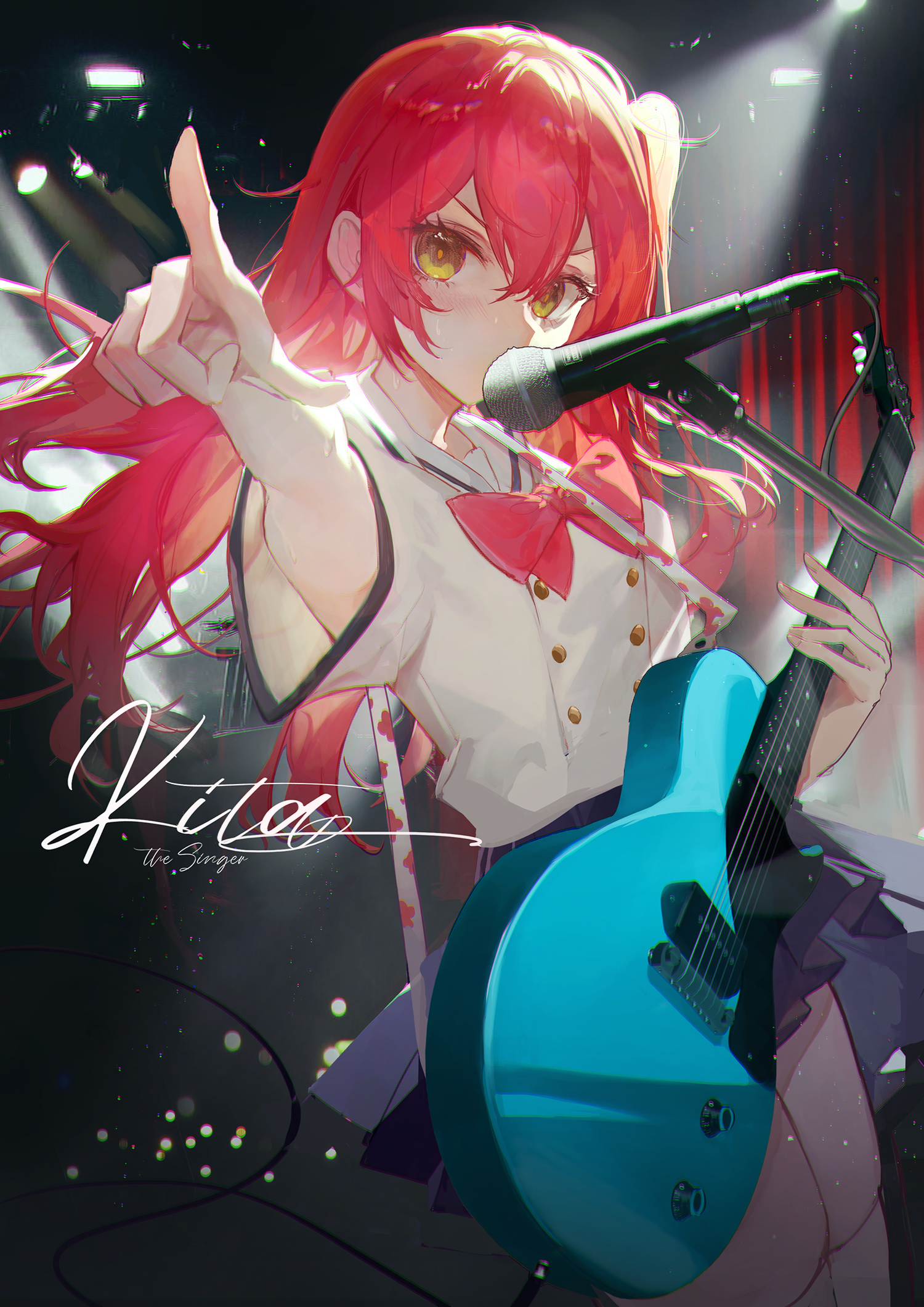 bocchi_the_rock! guitar kita_ikuyo kuroduki_(pieat) seifuku thighhighs