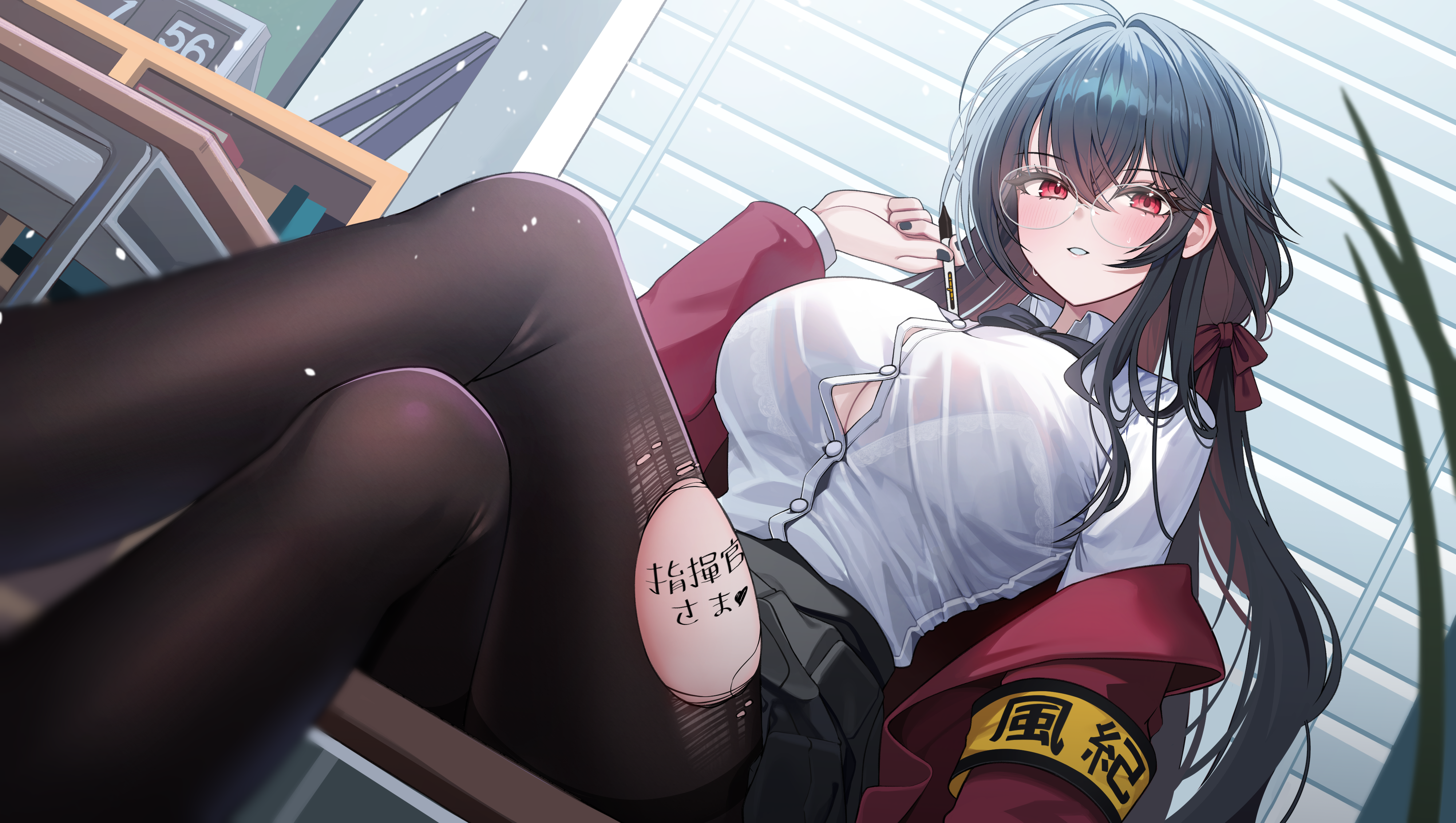 azur_lane bra megane pantyhose see_through suisen_(suisenhwa) taihou_(azur_lane) torn_clothes