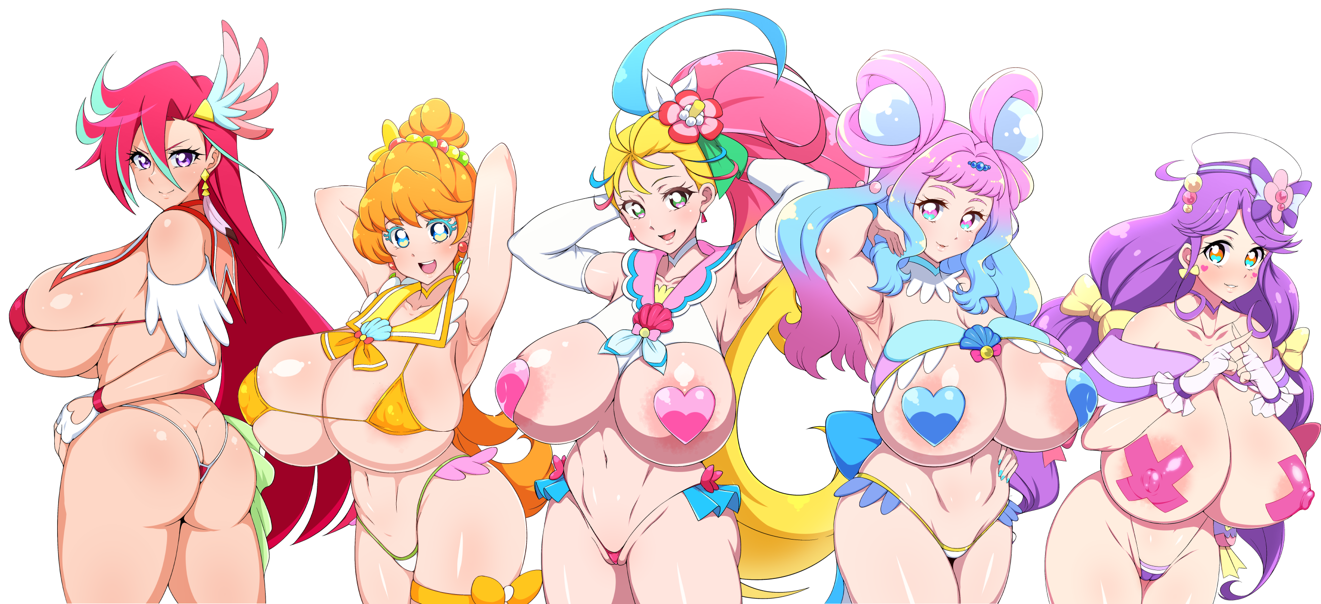 areola ass bikini breasts cameltoe erect_nipples garter ichinose_minori jabara_tornado laura_(precure) natsuumi_manatsu no_bra pasties pretty_cure suzumura_sango swimsuits takizawa_asuka thong tropical-rouge!_precure