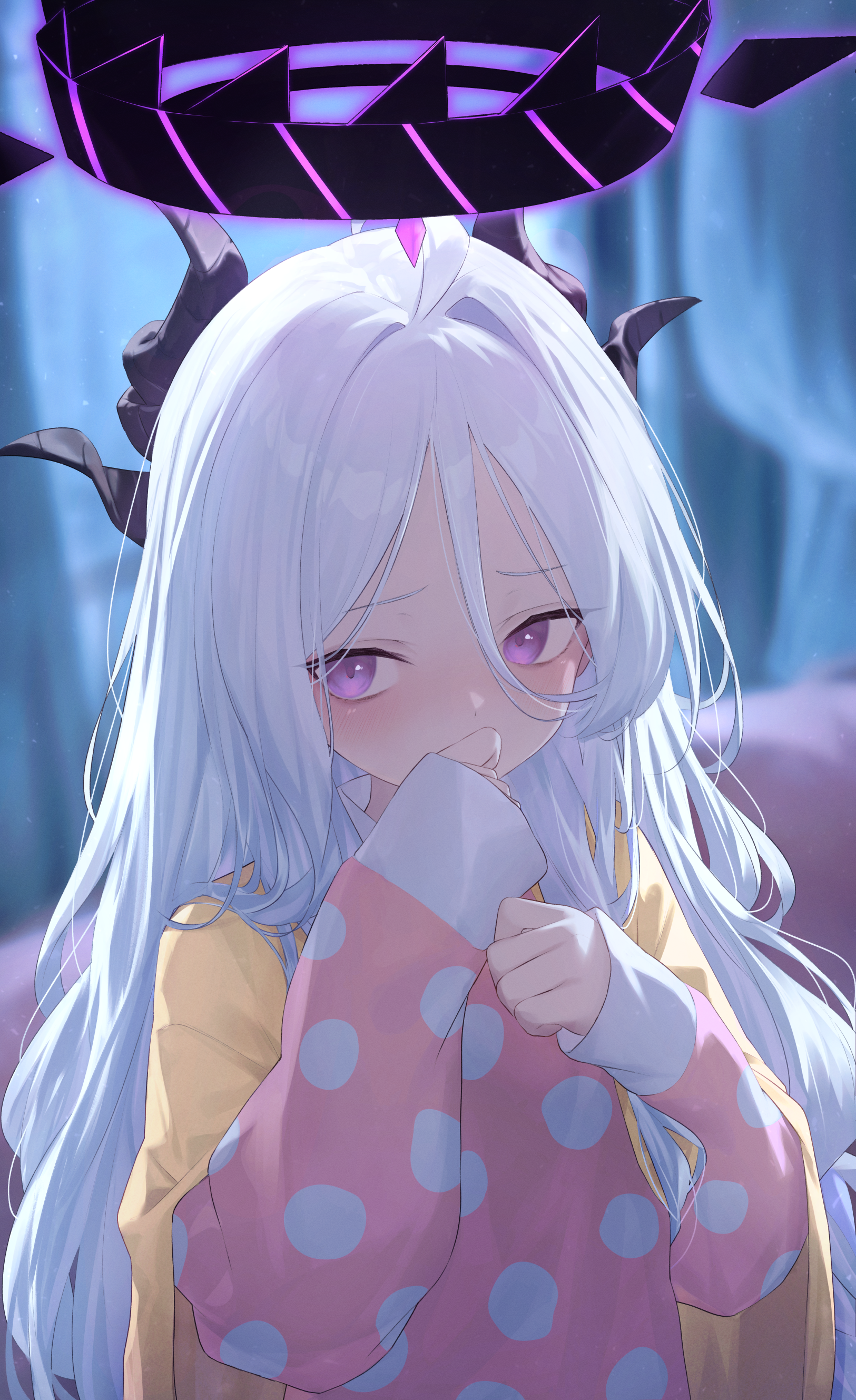 blue_archive halo horns kuchisode pajama sorasaki_hina