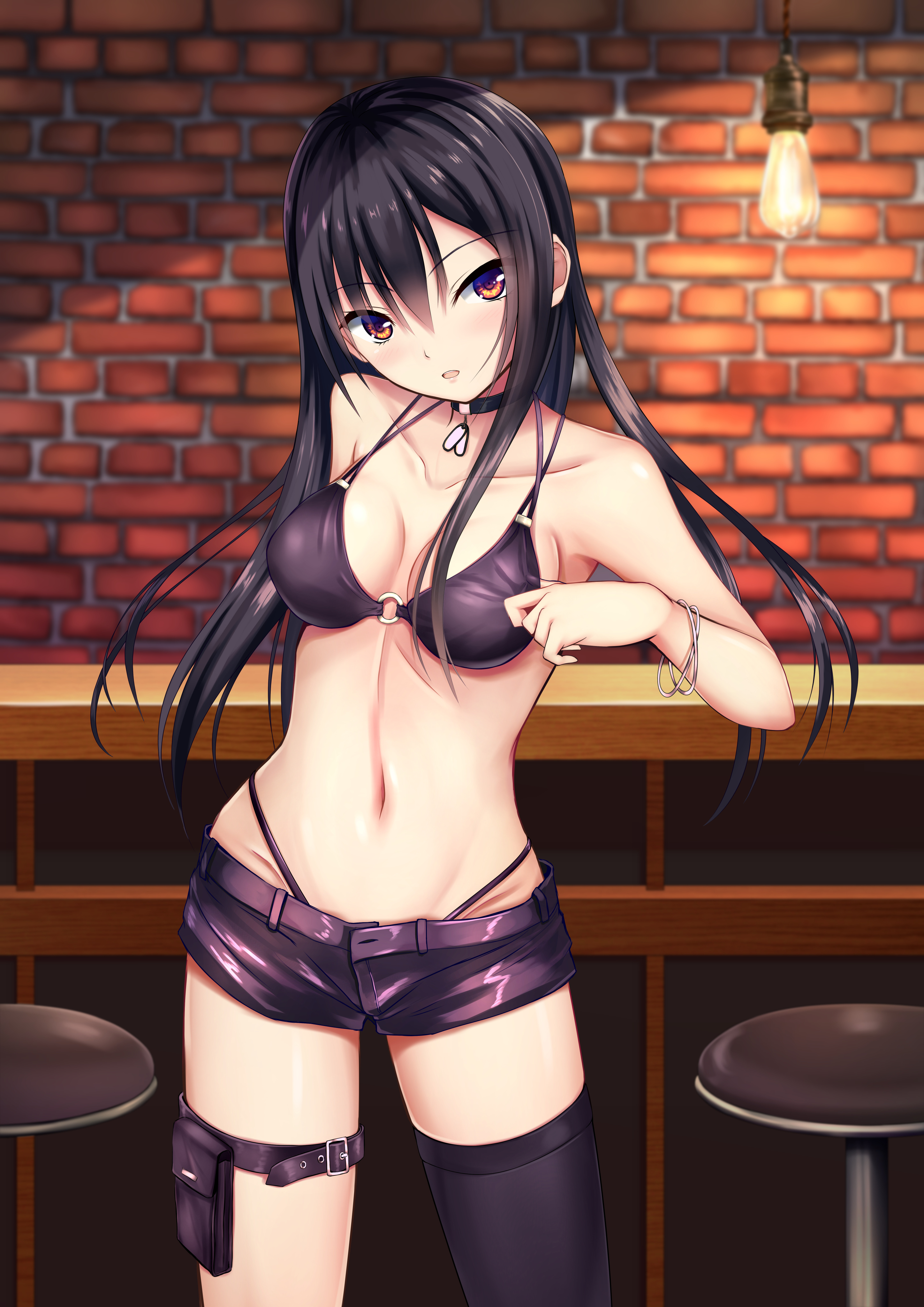 bikini garter kurokami_(kurokaminohito) swimsuits thighhighs