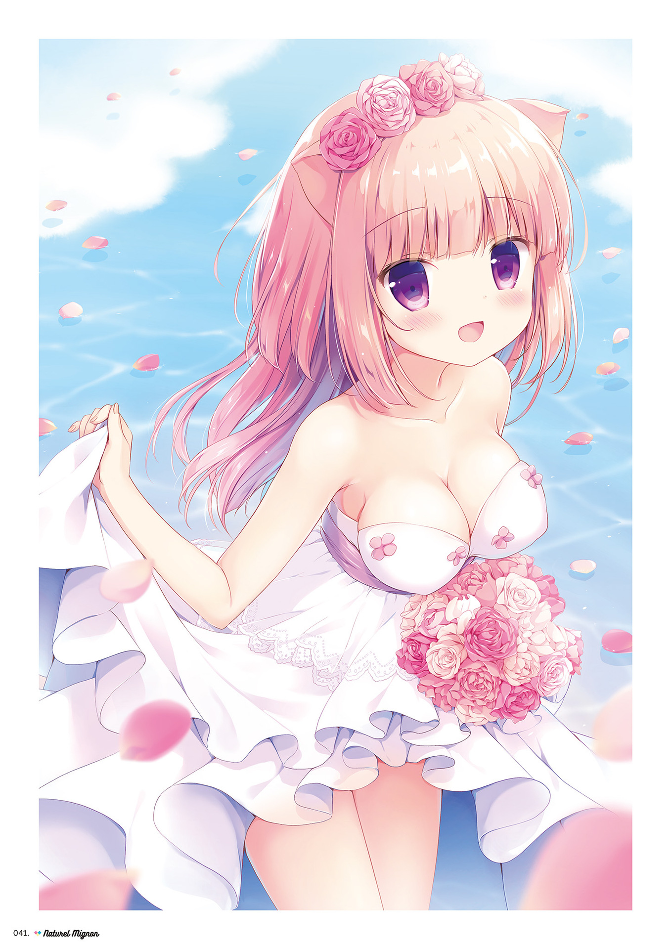 animal_ears canvas+garden cleavage dress miyasaka_naco rowa_(canvas+garden) skirt_lift wedding_dress