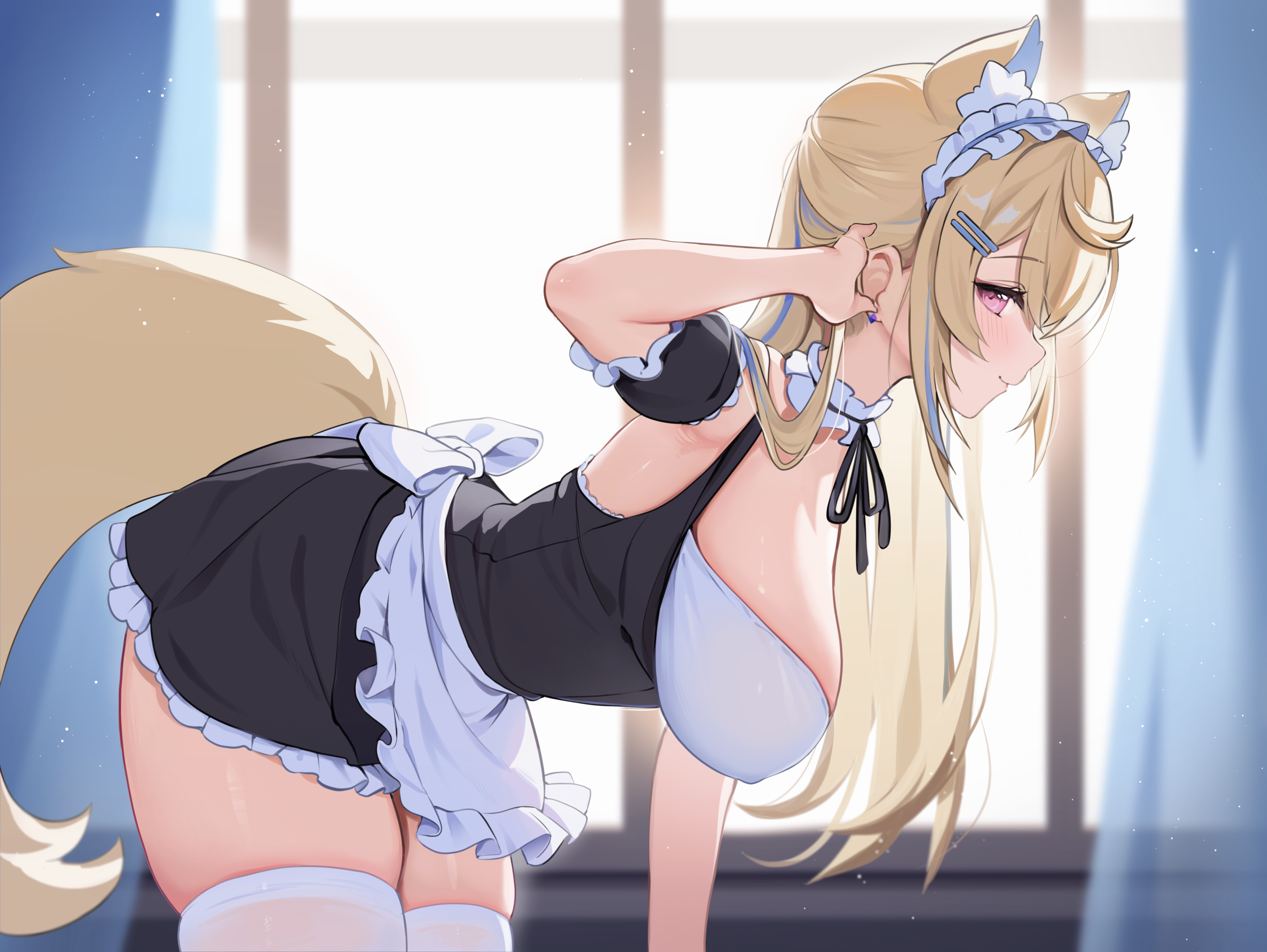 animal_ears erect_nipples fuwawa_abyssgard hololive hololive_english inumimi koahri maid tail thighhighs