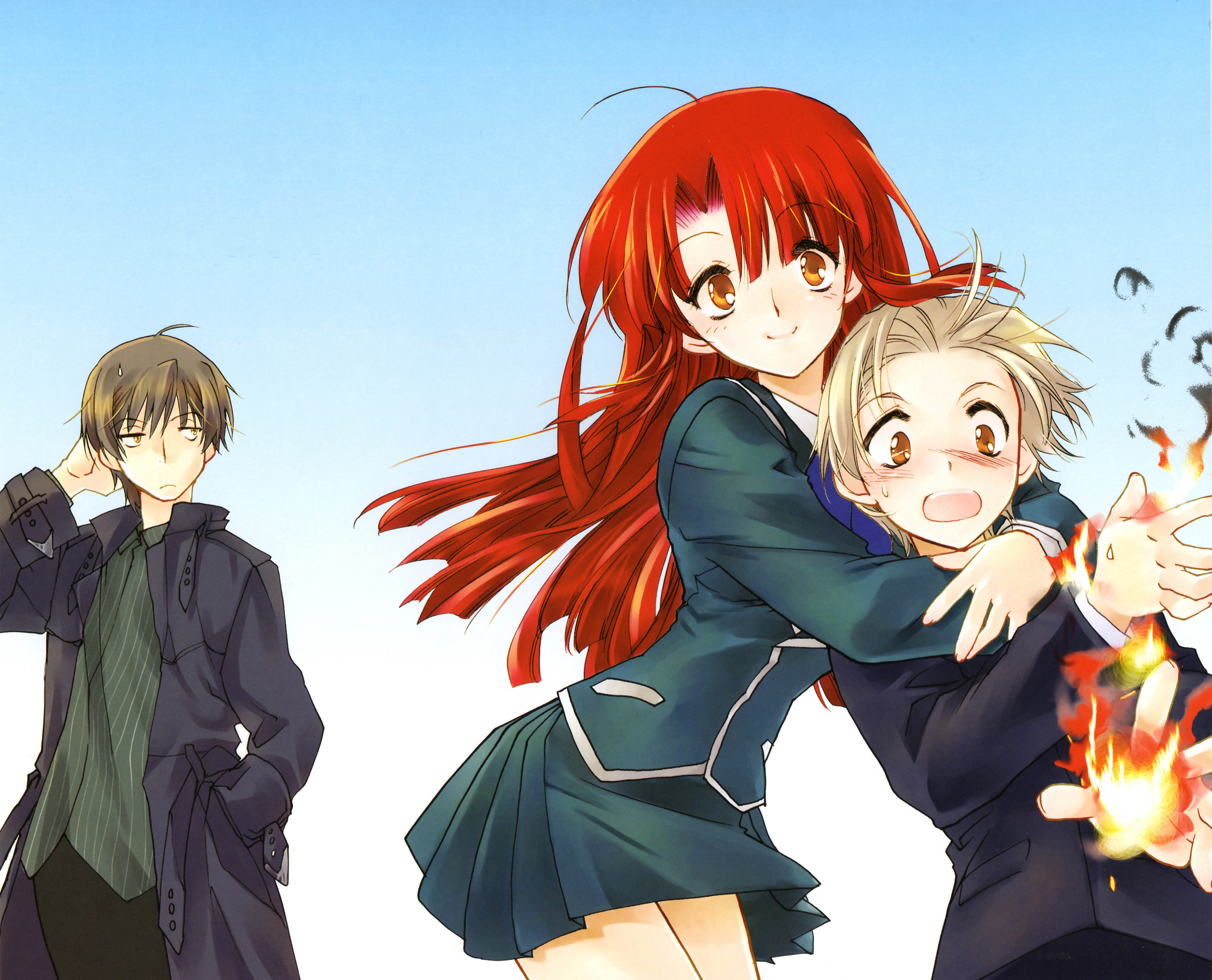 kannagi ayano, yagami kazuma, and oogami misao (kaze no stigma) drawn by  kanasaki_takaomi