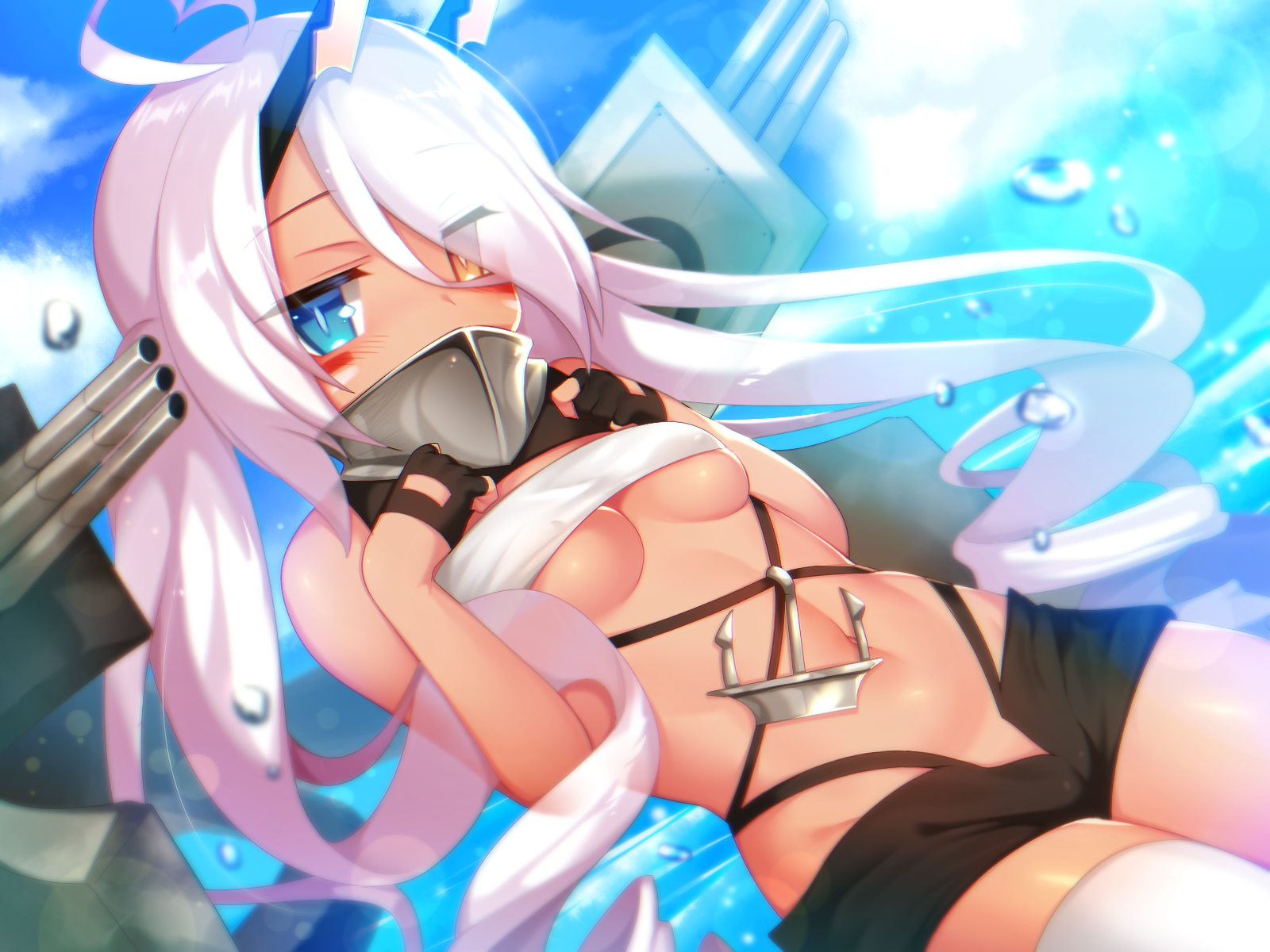 azur_lane heterochromia indianapolis_(azur_lane) mofuaki thighhighs underboob