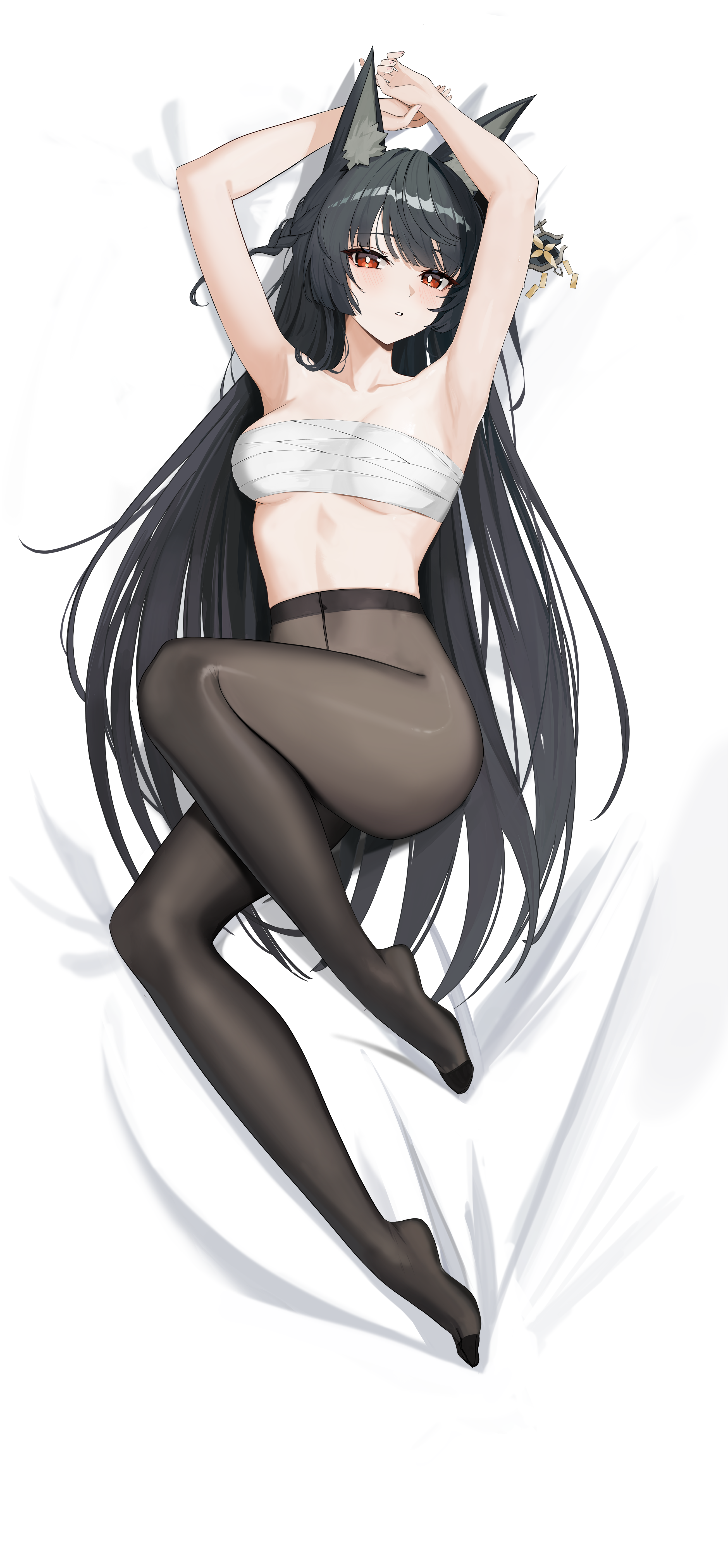 animal_ears dakimakura hoshimi_miyabi kitsune pantyhose rikui_(rella2930) sarashi zenless_zone_zero