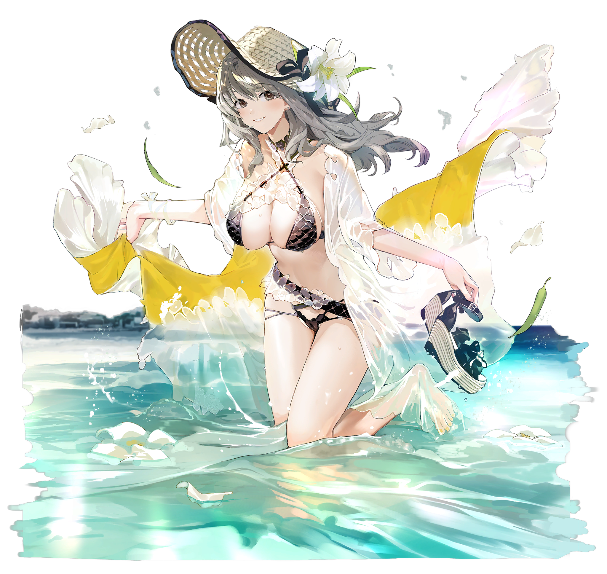 azur_lane bikini charybdis_(azur_lane) open_shirt see_through swimsuits transparent_png wet