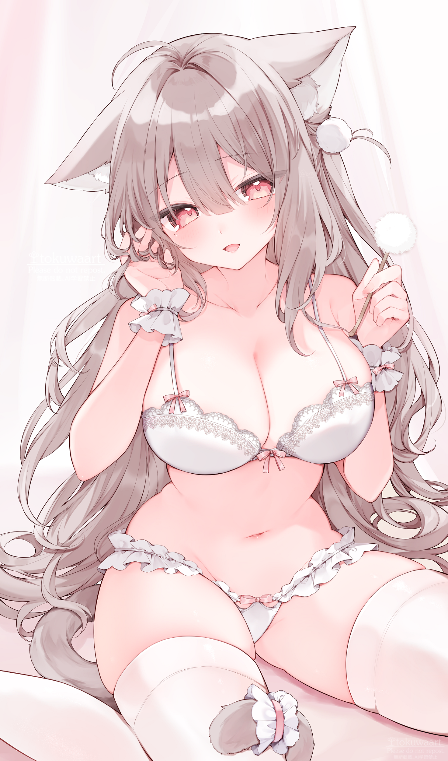 animal_ears bra fukunoki_tokuwa indie_virtual_youtuber lingerie nekomimi pantsu tail thighhighs uise_iu