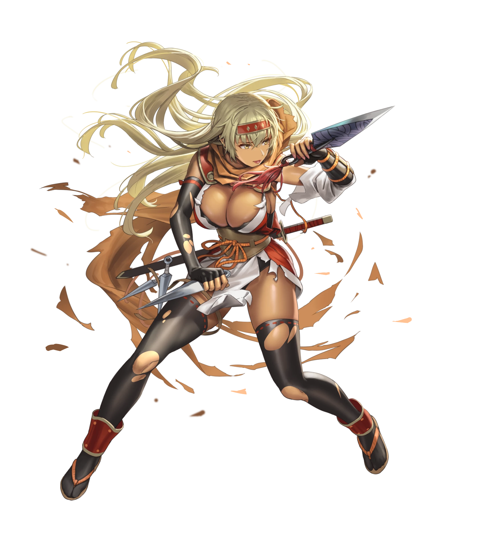 armor cuboon fire_emblem fire_emblem:_rekka_no_ken garter igrene ninja nintendo no_bra skirt_lift sword thighhighs torn_clothes weapon