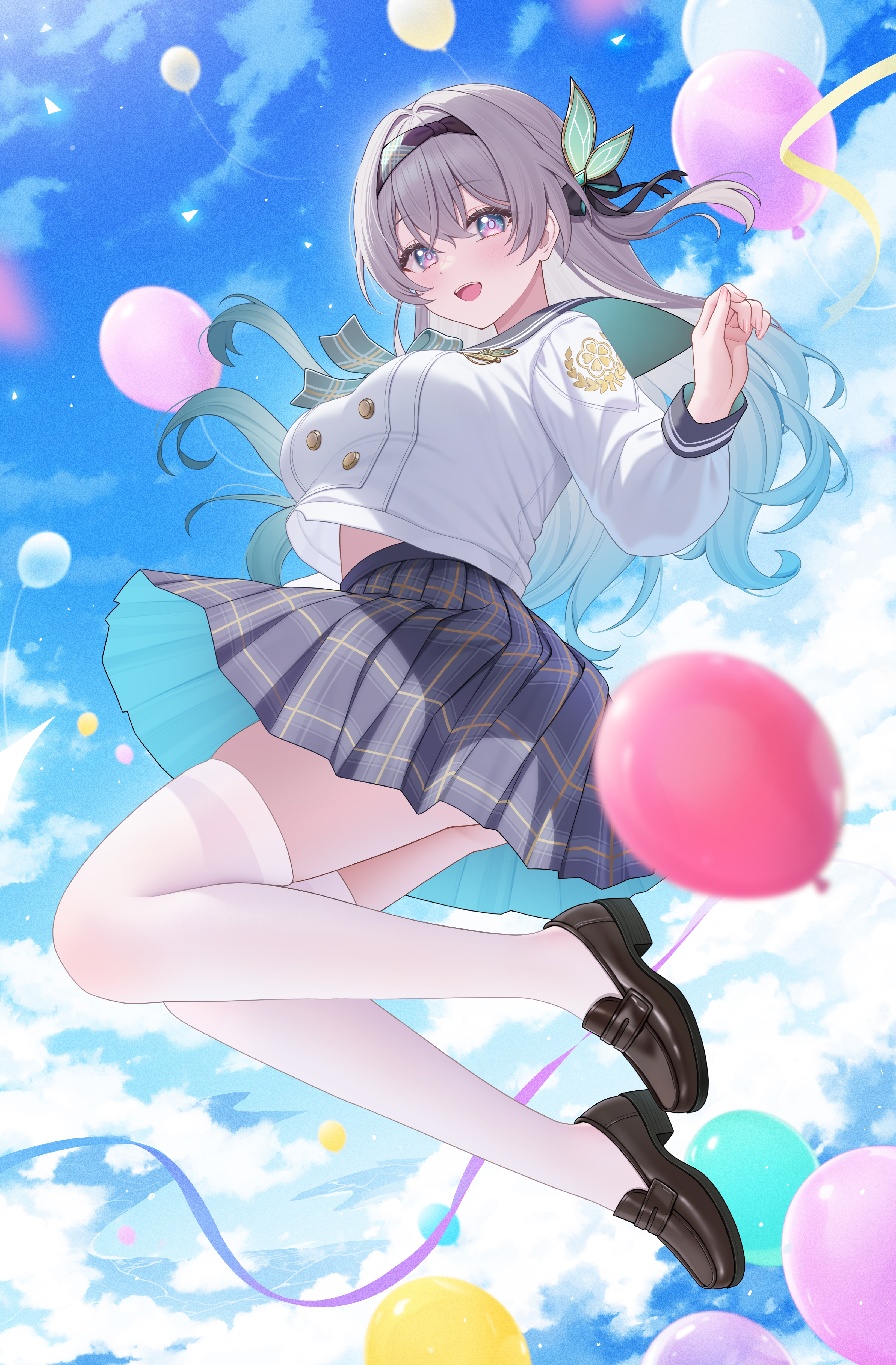 firefly fukuro_ko_(greentea) honkai:_star_rail seifuku shirt_lift skirt_lift thighhighs