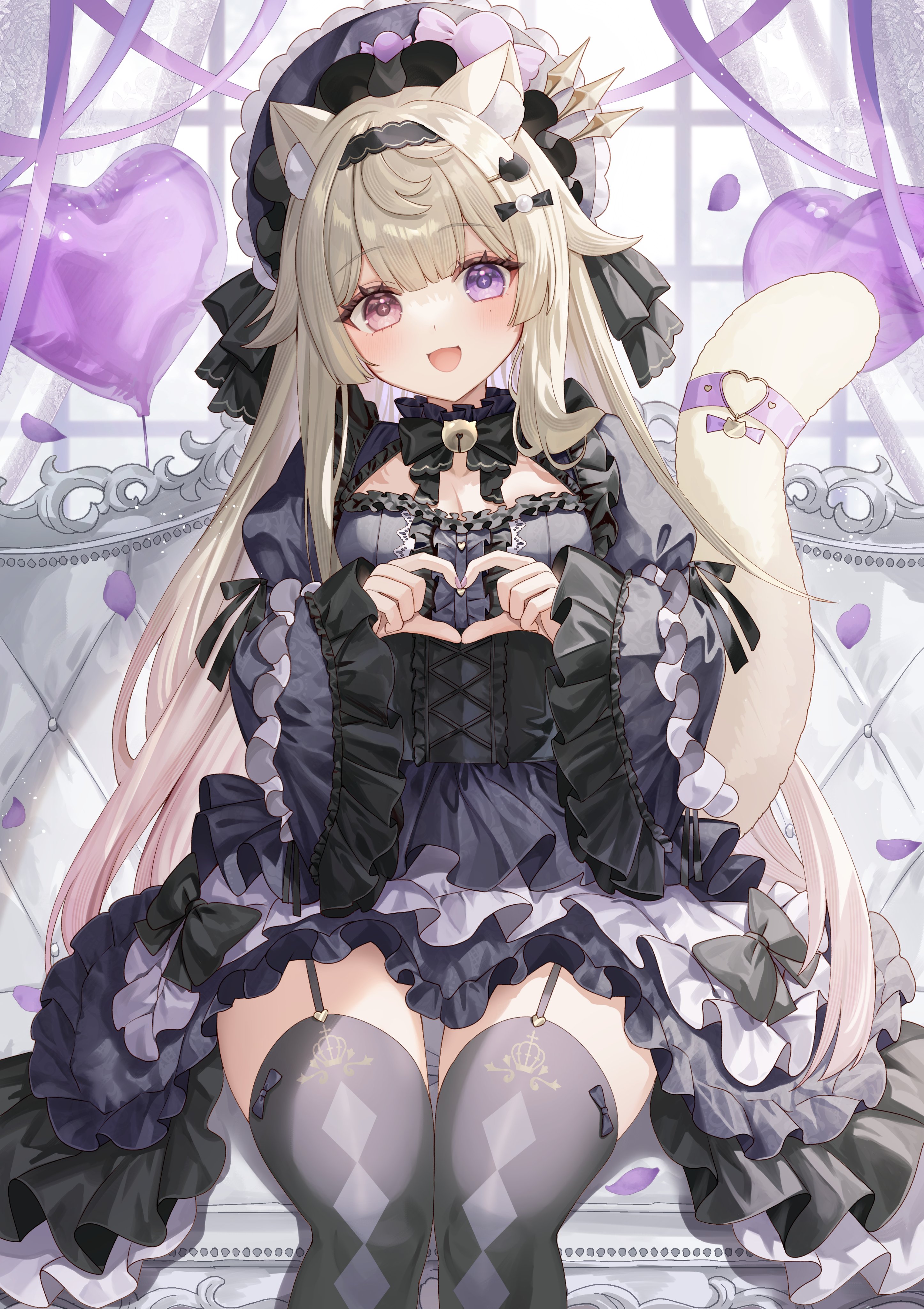 abandon_ranka animal_ears dress gothic_lolita heterochromia indie_virtual_youtuber karin_miia lolita_fashion nekomimi stockings tail thighhighs