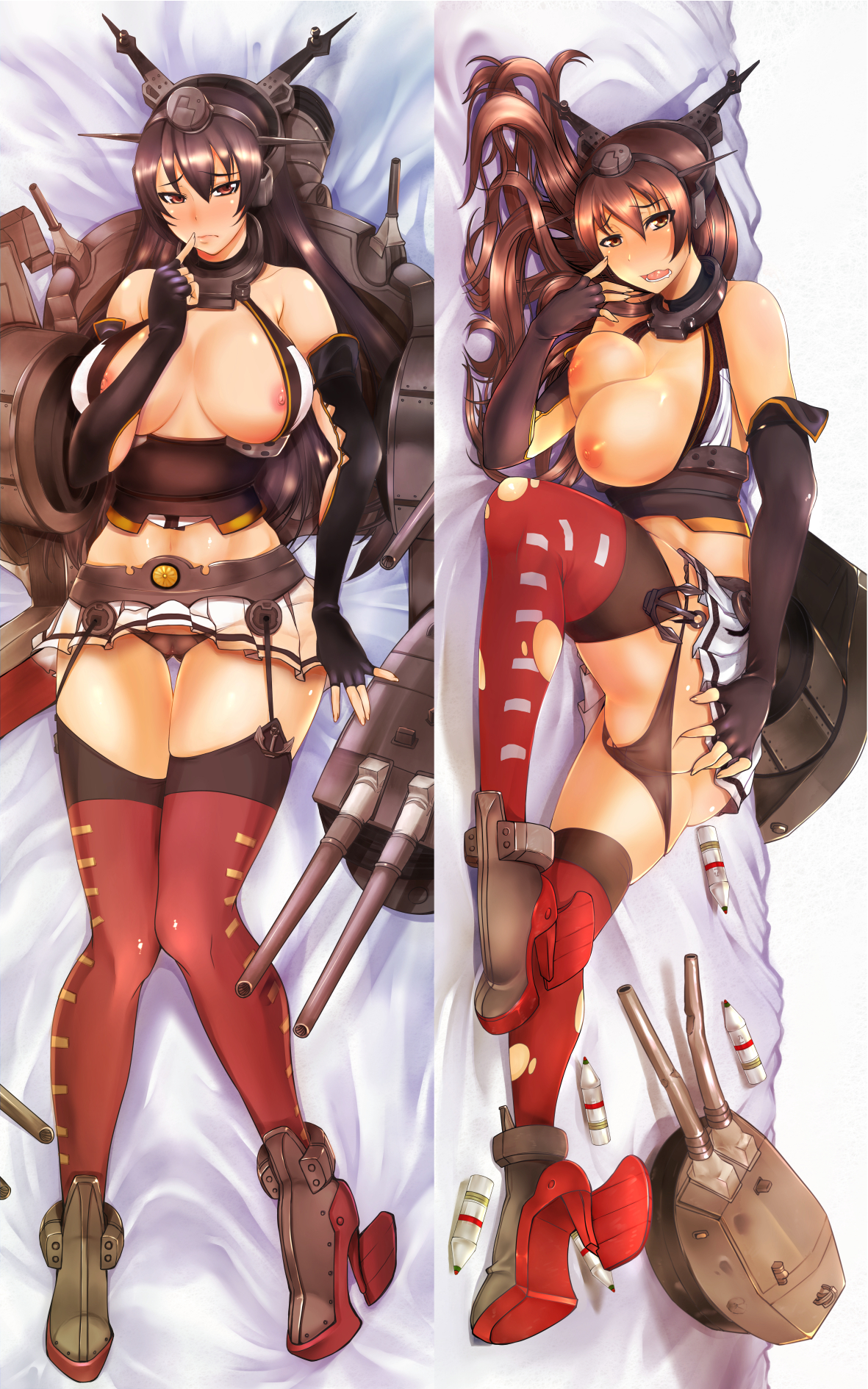 ass ass_grab breasts dakimakura heels kantai_collection nagato_(kancolle) nipples no_bra otzer pantsu panty_pull stockings thighhighs torn_clothes