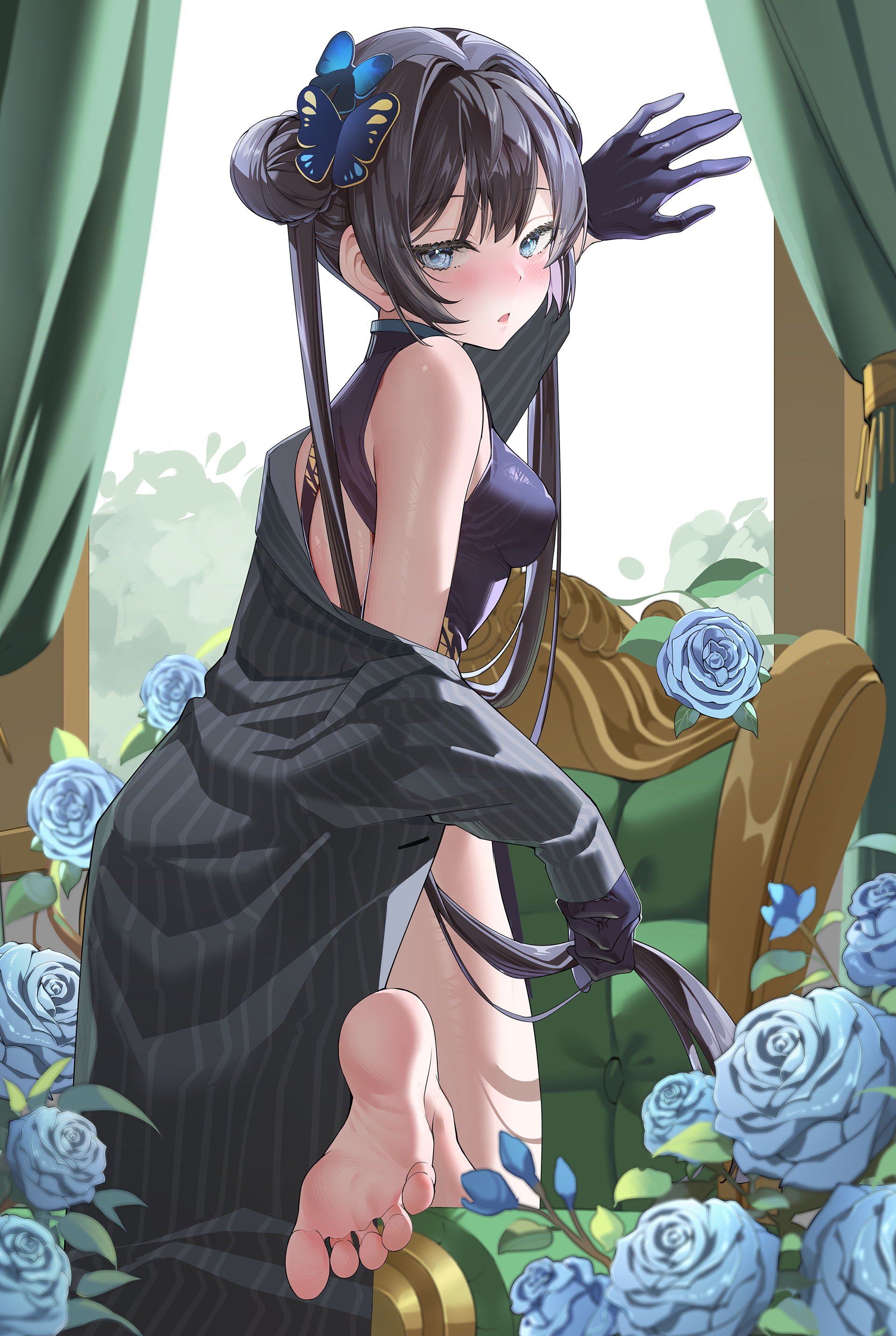 blue_archive chinadress feet kururu_(qqqqq59508750) no_bra ryuuge_kisaki