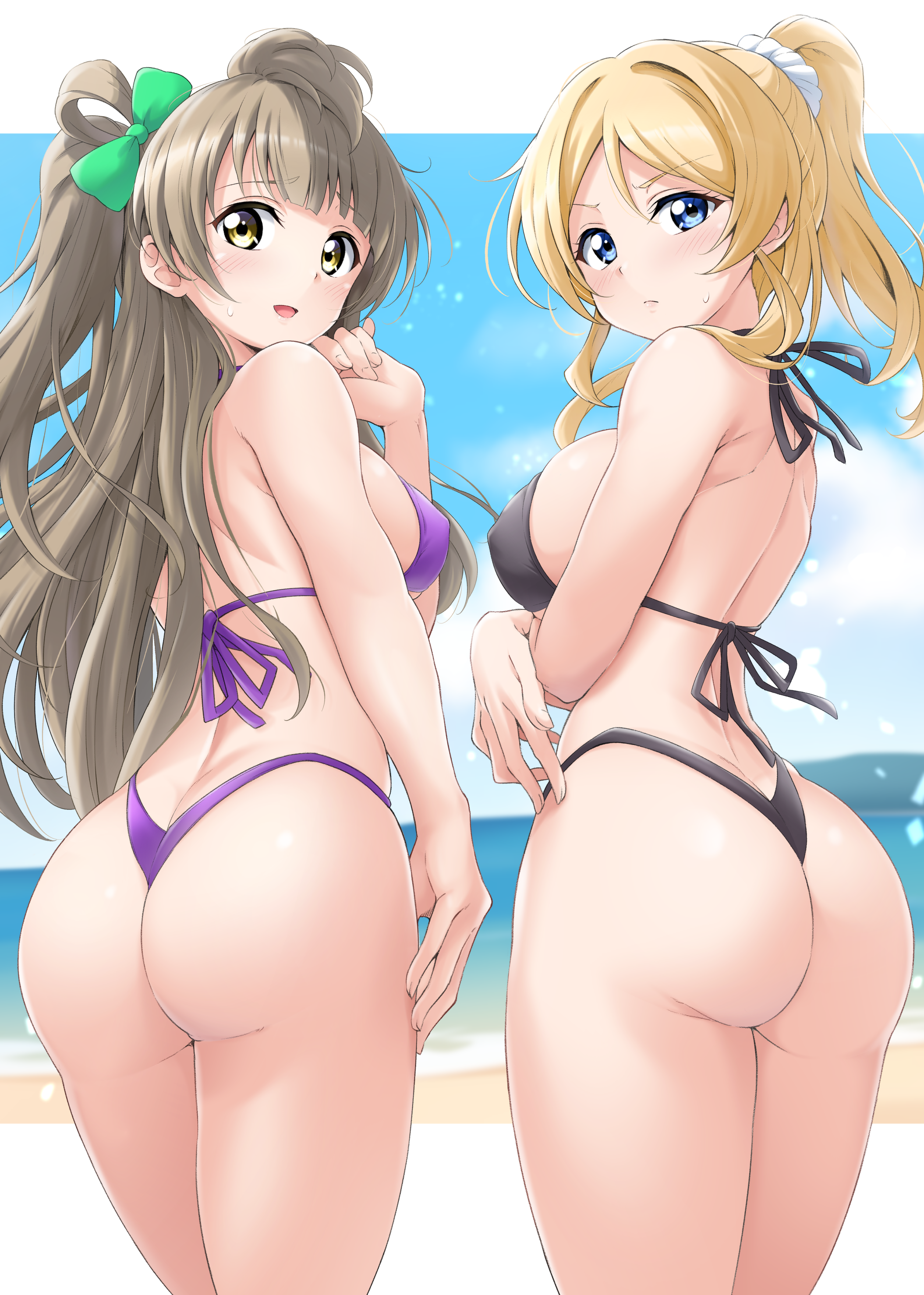 ass ayase_eli bikini erect_nipples kirisaki_reina love_live! minami_kotori swimsuits thong