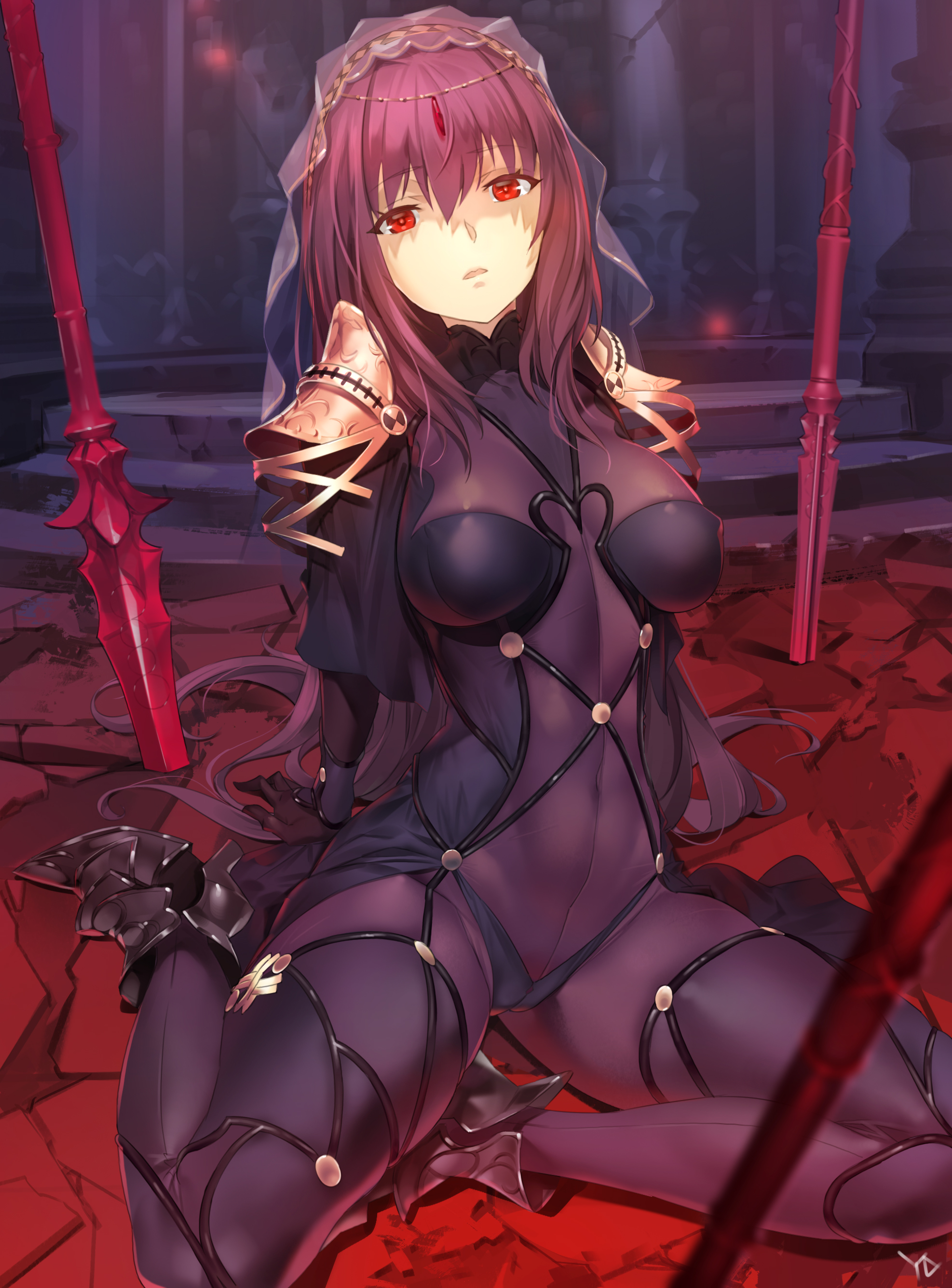 armor bodysuit cameltoe fate/grand_order heels scathach_(fate) weapon yd_(orange_maru)