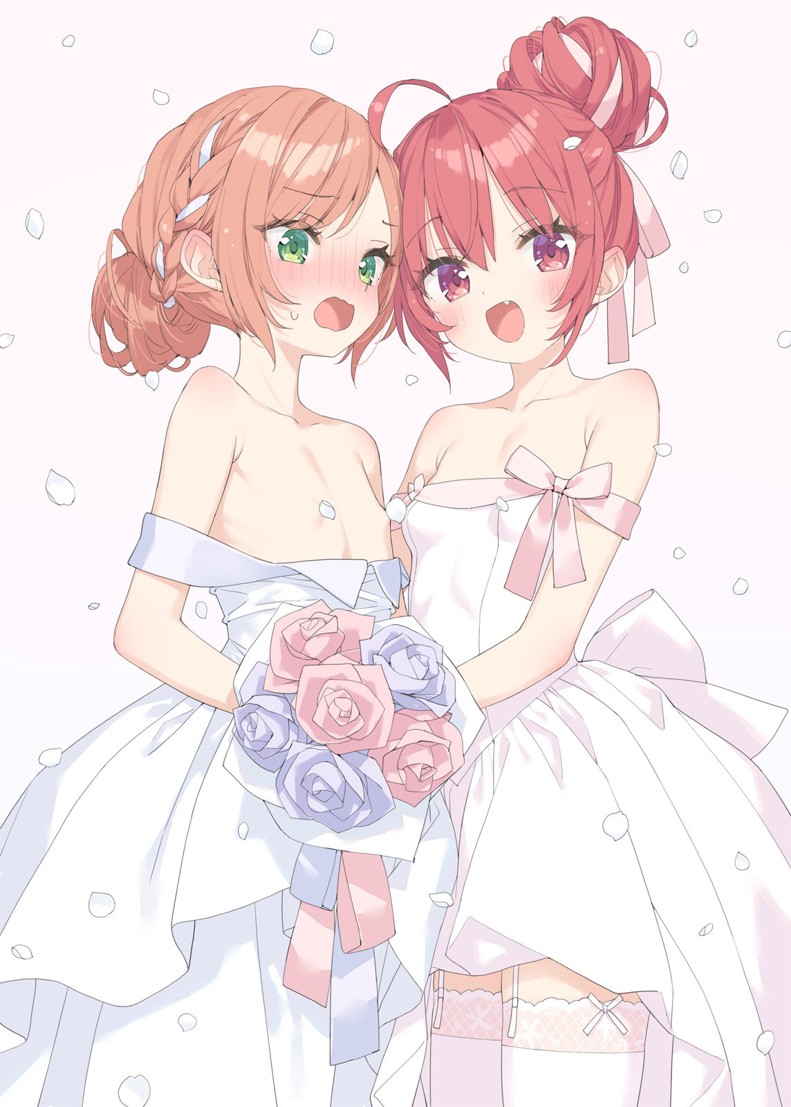 breasts dress hazuki_watora kani_biimu loli minazuki_sarami no_bra stockings thighhighs wardrobe_malfunction wedding_dress