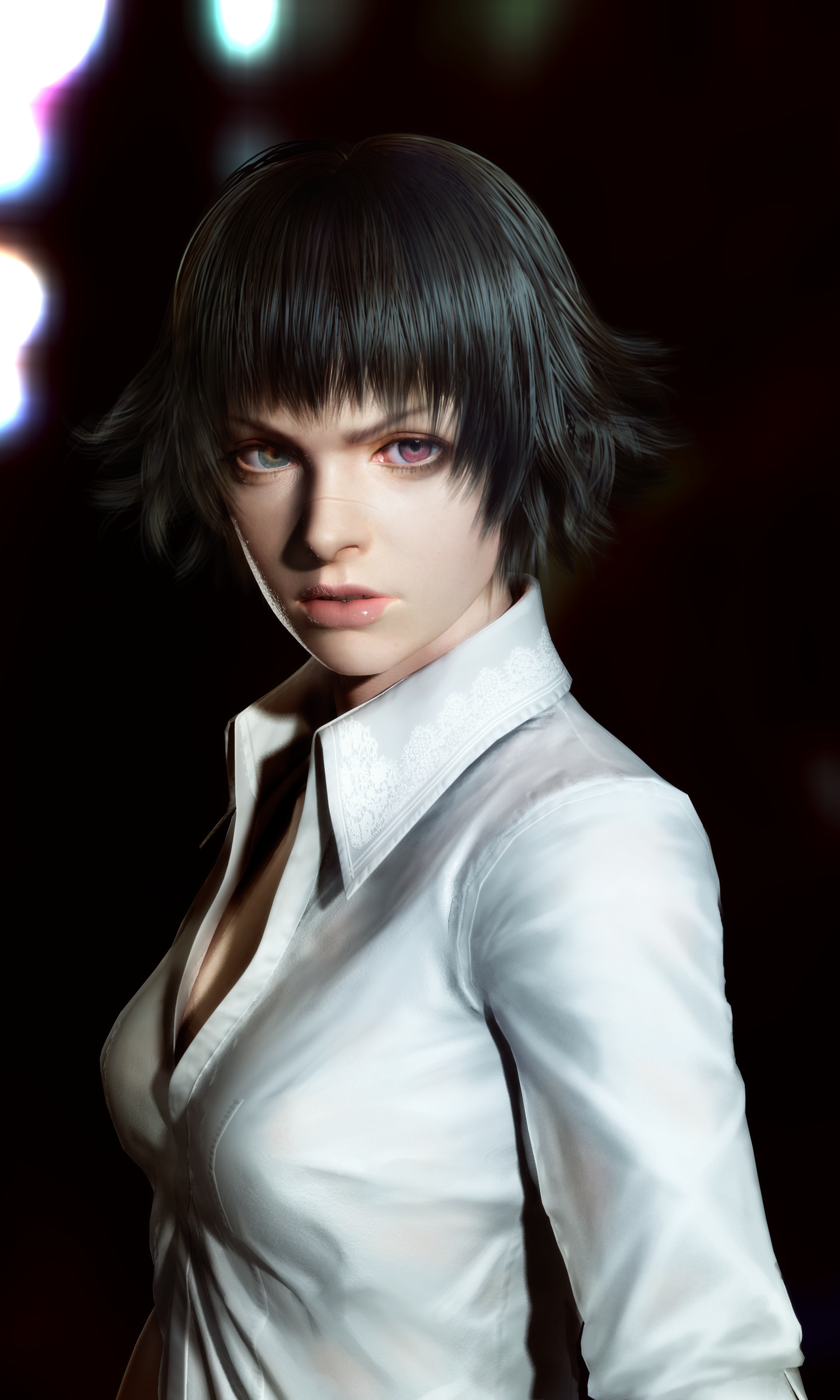 capcom cg devil_may_cry devil_may_cry_3 dress_shirt heterochromia lady