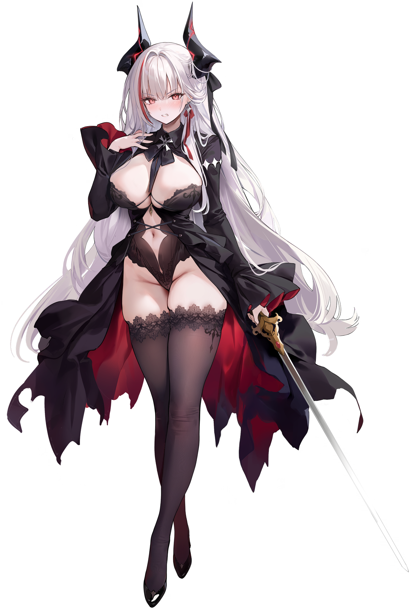 admiral_zenker_(azur_lane) azur_lane horns mecha no_bra sword tagme thighhighs transparent_png