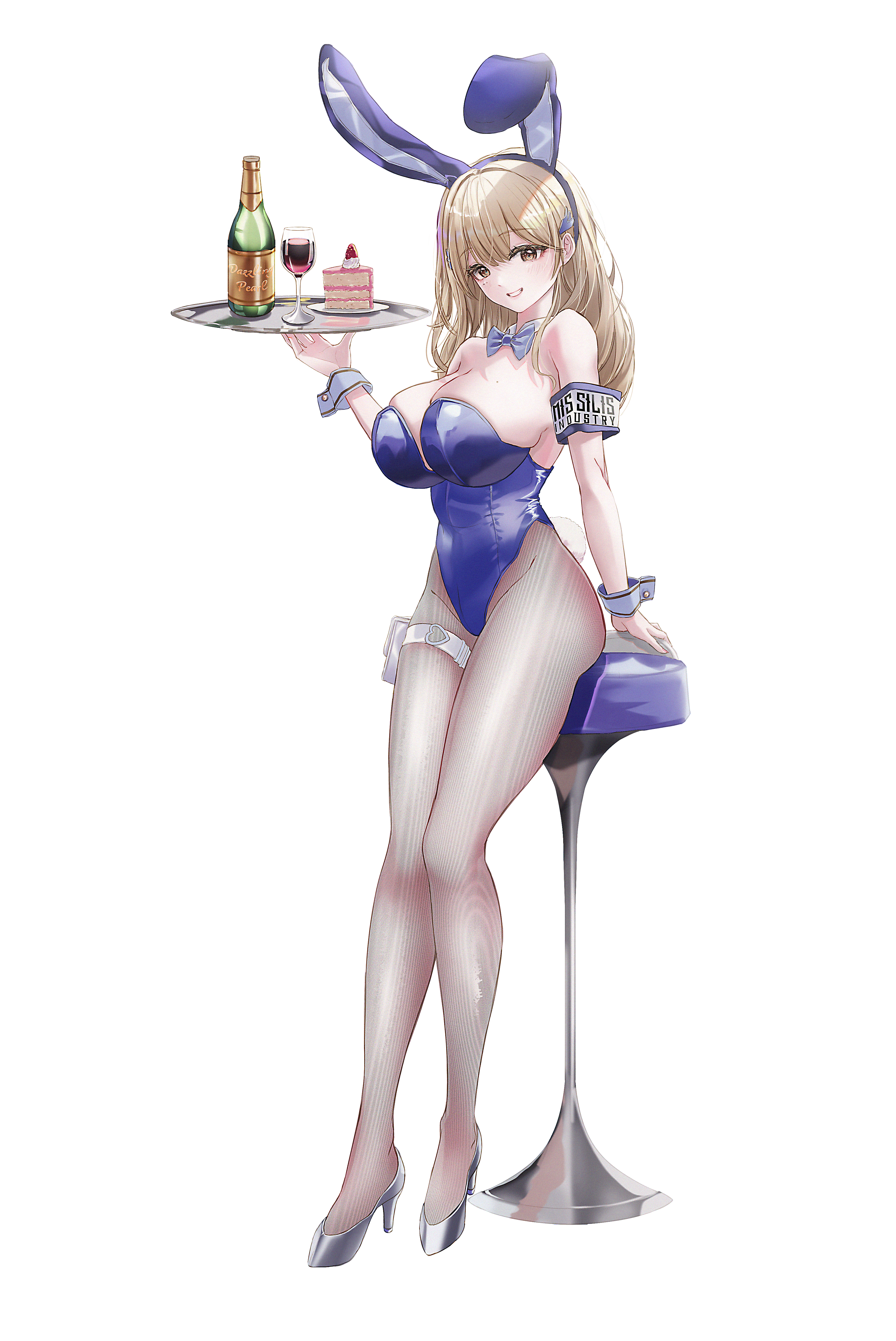 animal_ears bunny_ears bunny_girl disgustingtokki garter goddess_of_victory:_nikke heels no_bra pantyhose tail tia_(nikke) transparent_png waitress