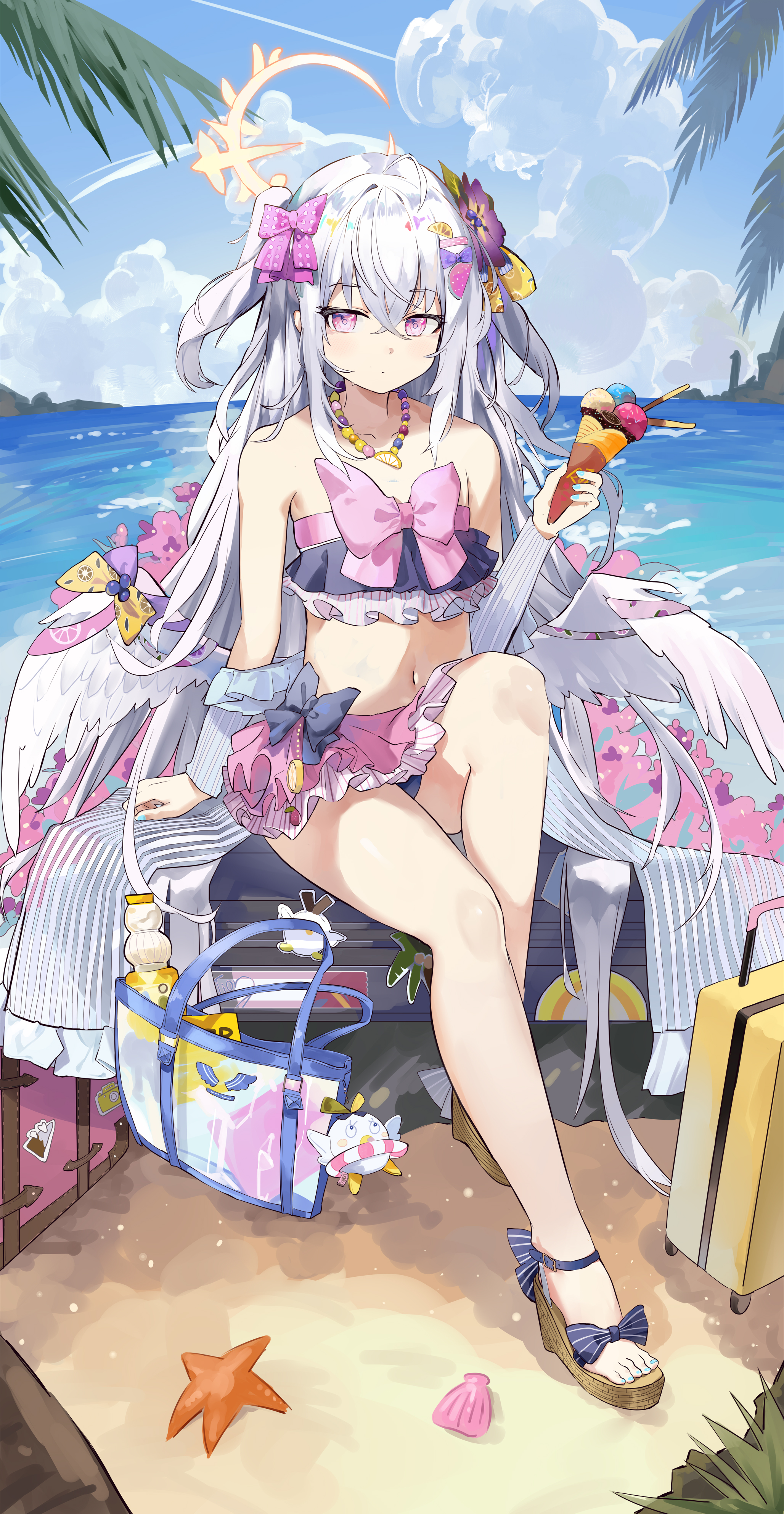 angel bikini blue_archive jsscj shirasu_azusa skirt_lift swimsuits wings