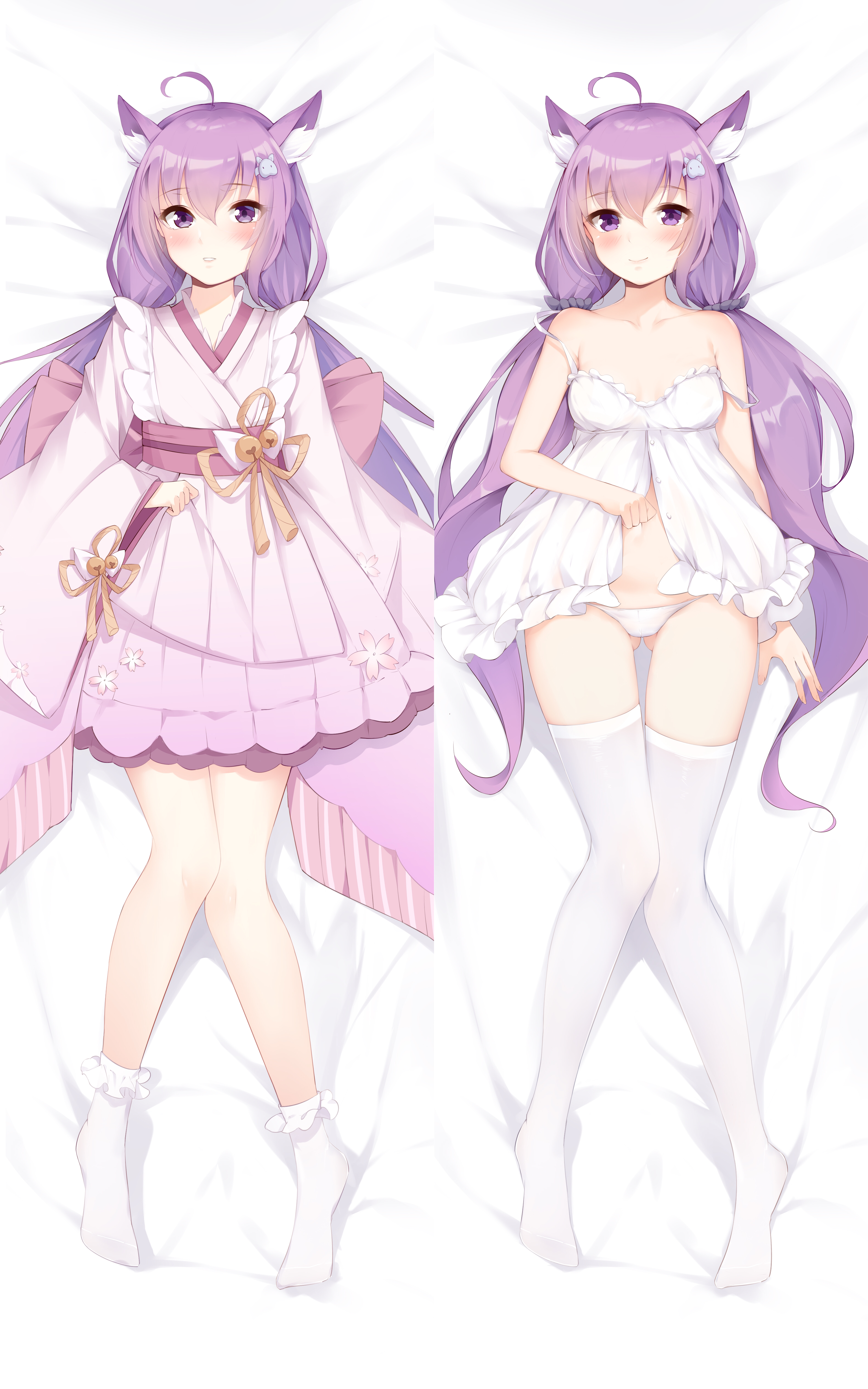 animal_ears cleavage dakimakura erect_nipples lingerie maid no_bra p-a-cheng pantsu see_through thighhighs wa_maid