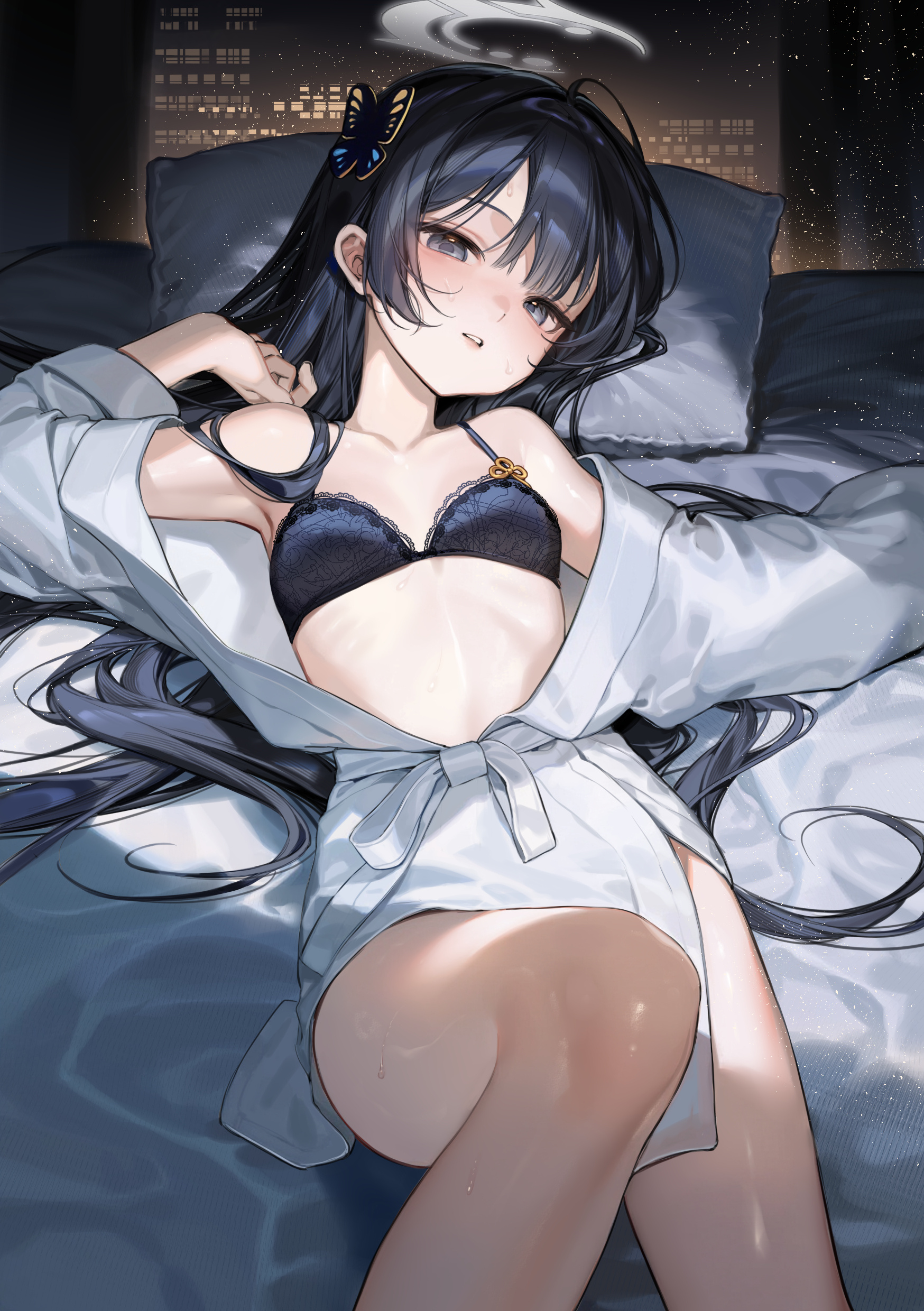 blue_archive bra halo lingerie loli open_shirt robe ryuuge_kisaki smilesmile1312 wet