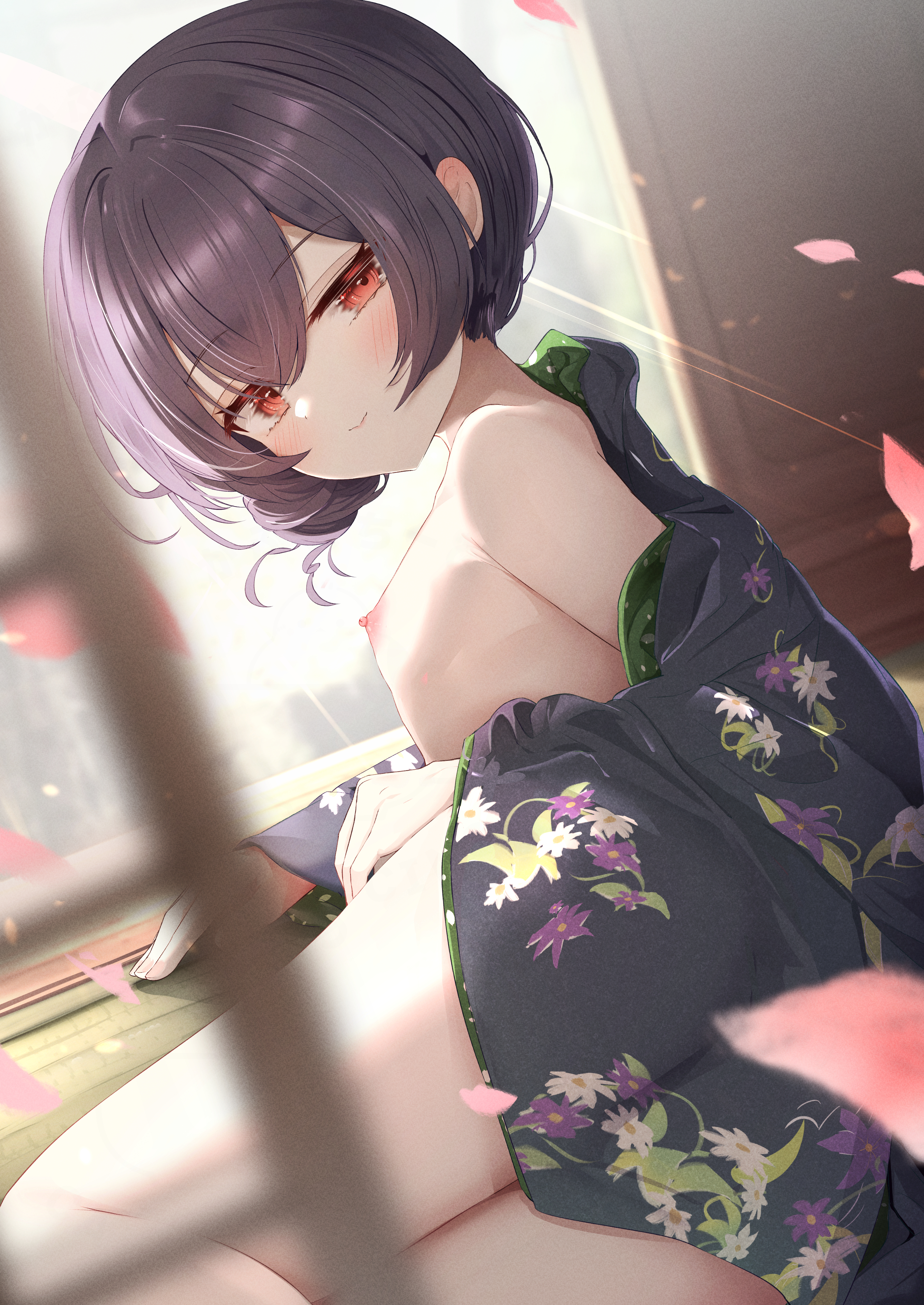 breasts kimono loli morino_rinze nipples no_bra open_shirt sky_cappuccino the_idolm@ster the_idolm@ster_shiny_colors