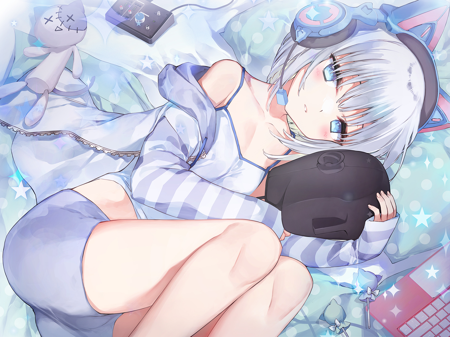 animal_ears headphones nekomimi pajama satsuki_misuzu