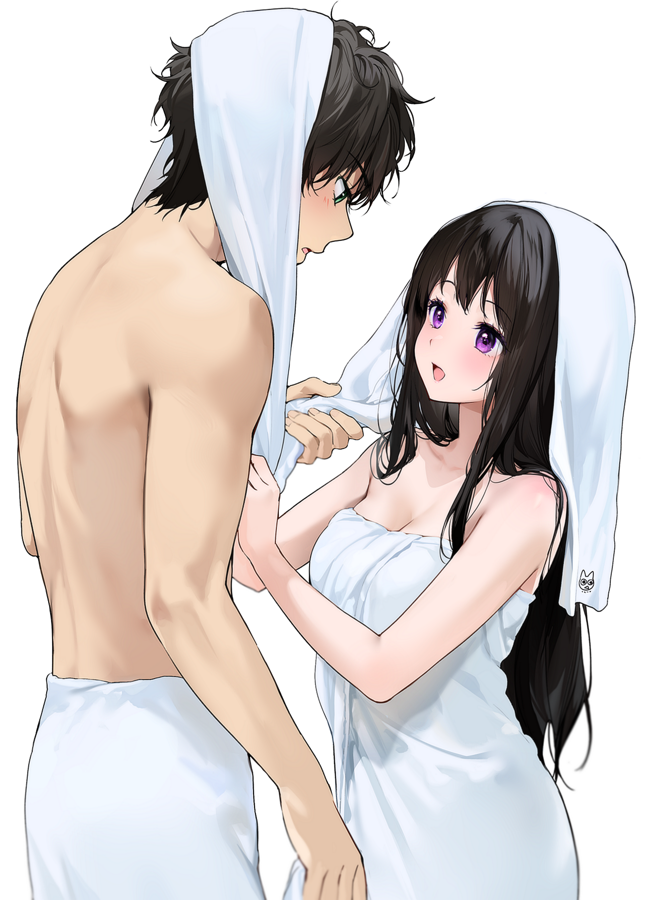 chitanda_eru hyouka mery_(yangmalgage) oreki_houtarou towel