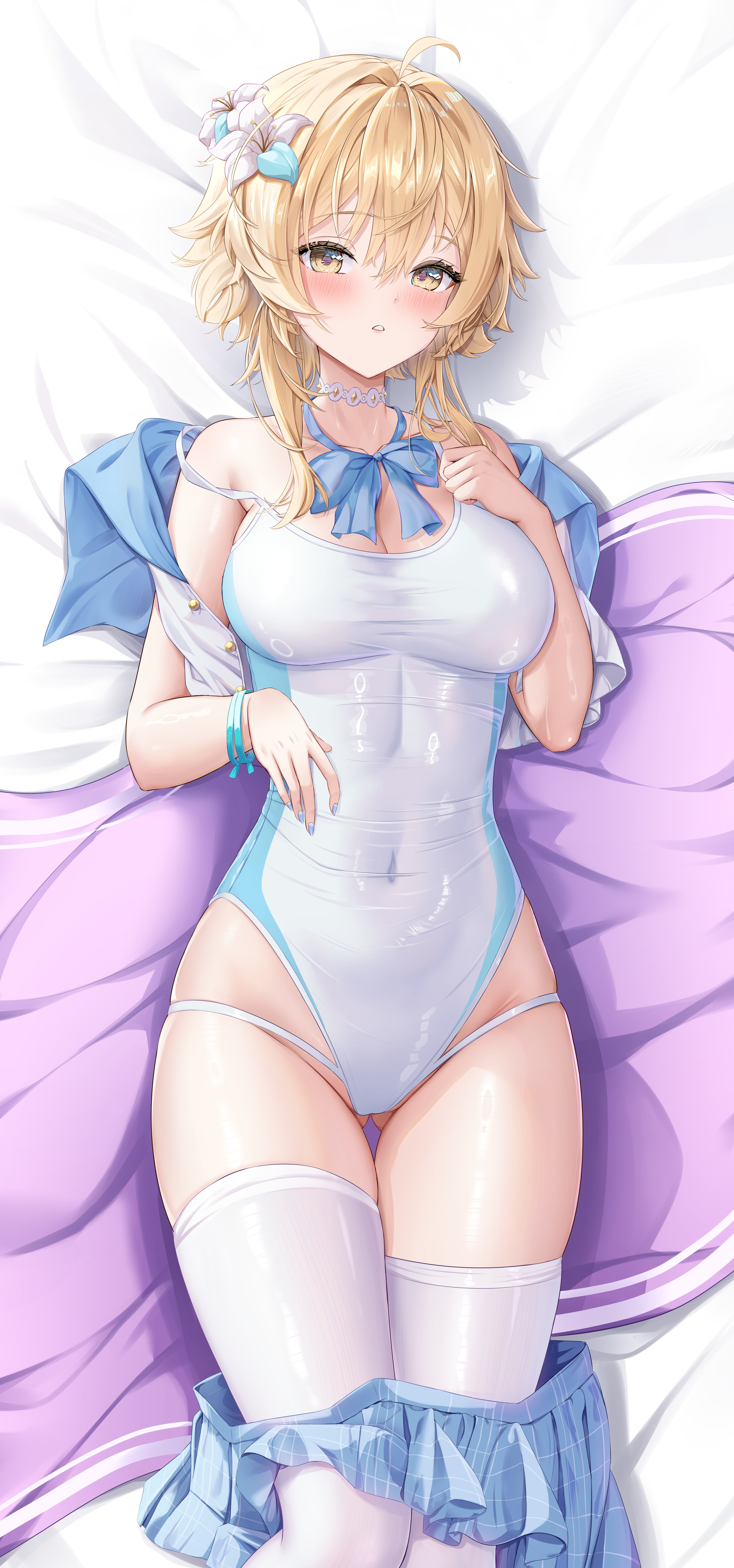 dakimakura dokimaru genshin_impact lumine swimsuits thighhighs