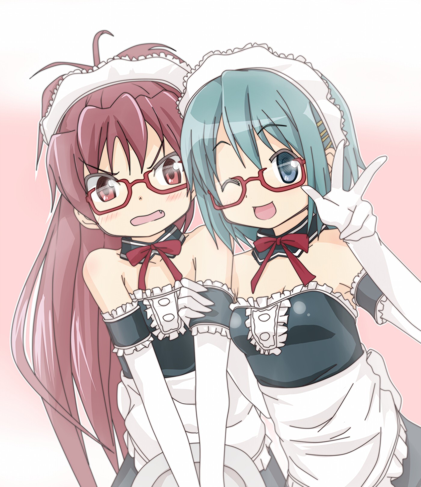 hangaku mahou_shoujo_madoka_magica megane miki_sayaka sakura_kyouko waitress