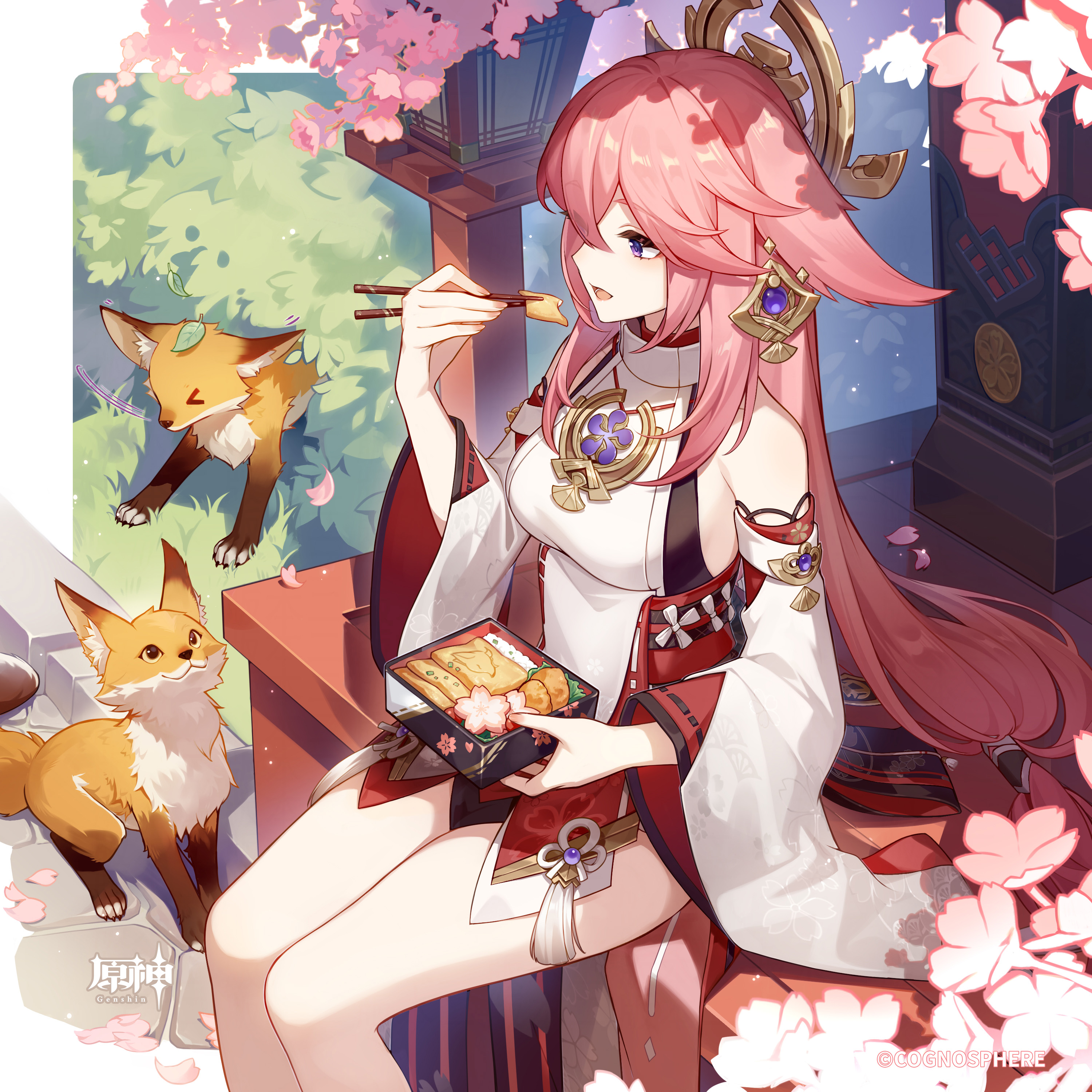 animal_ears genshin_impact japanese_clothes kitsune no_bra tagme yae_miko