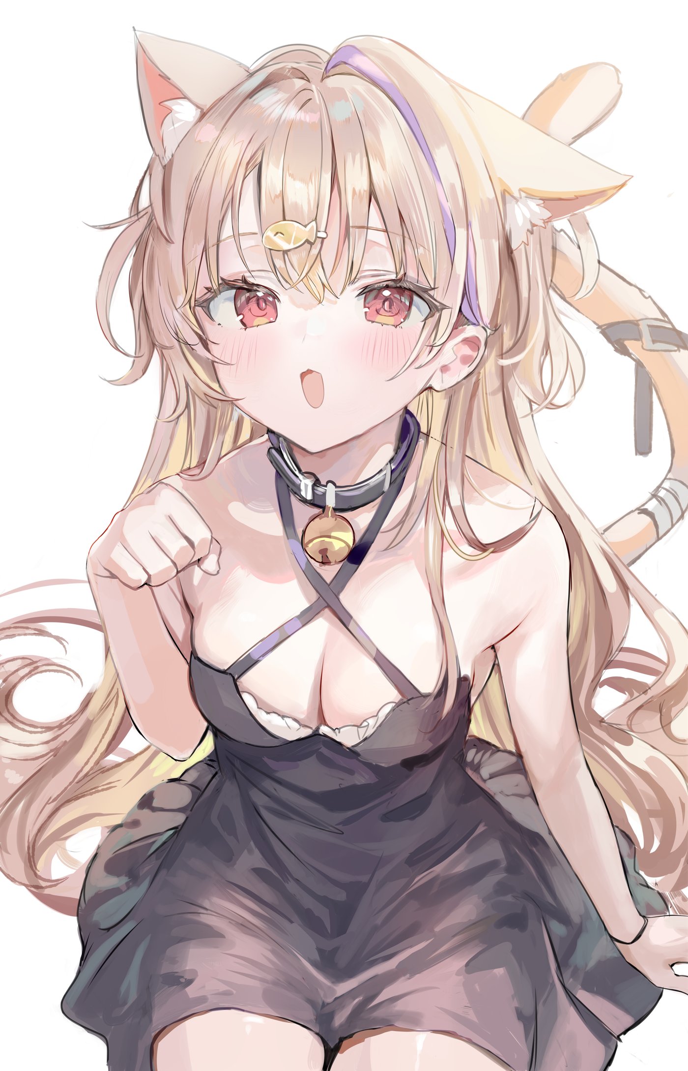 animal_ears dress momoko_(momopoco) nekomimi no_bra tail