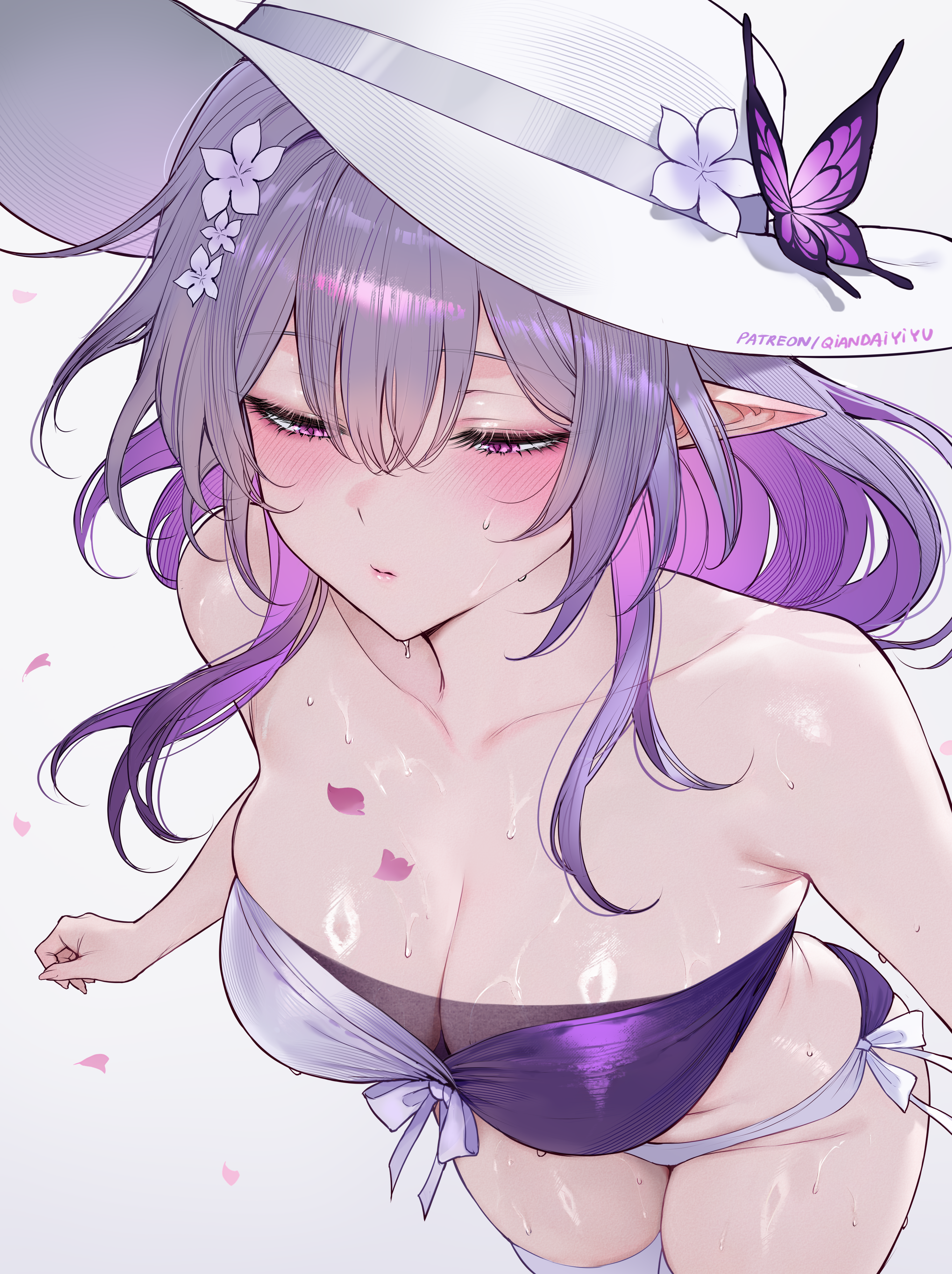 bikini castorice honkai:_star_rail pointy_ears qiandaiyiyu see_through swimsuits thighhighs wet