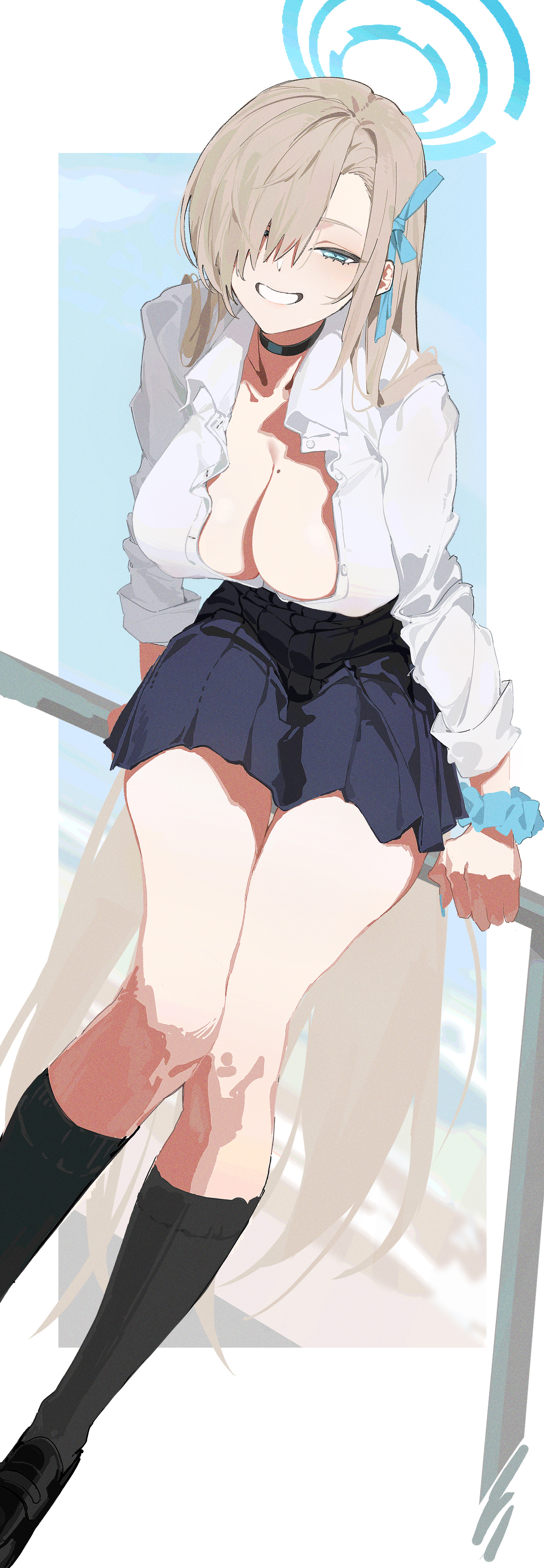 blue_archive halo ichinose_asuna no_bra open_shirt seifuku uthspsk