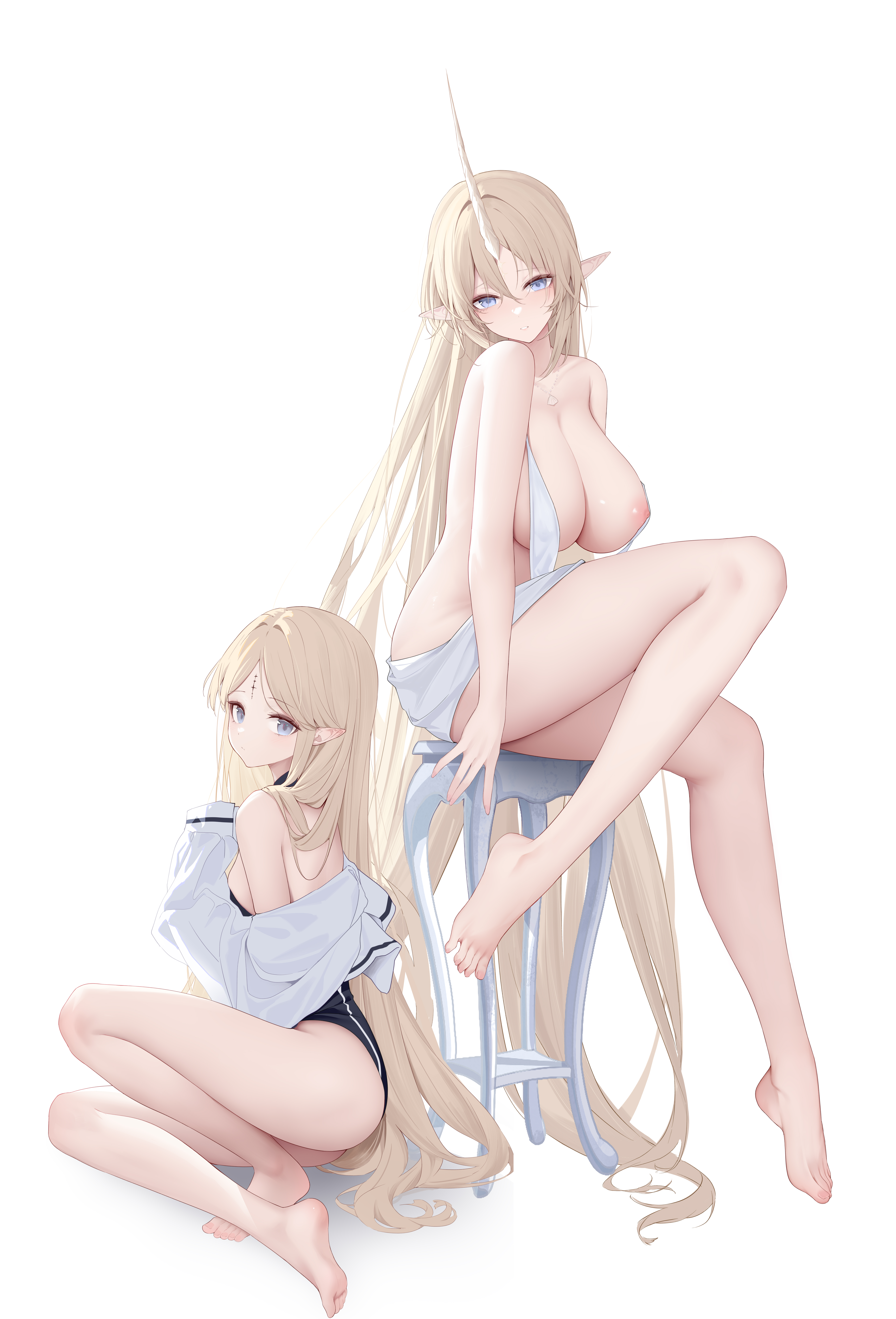 breasts cartethyia fleurdelys horns nipples no_bra pointy_ears shixuexiao swimsuits tattoo wuthering_waves