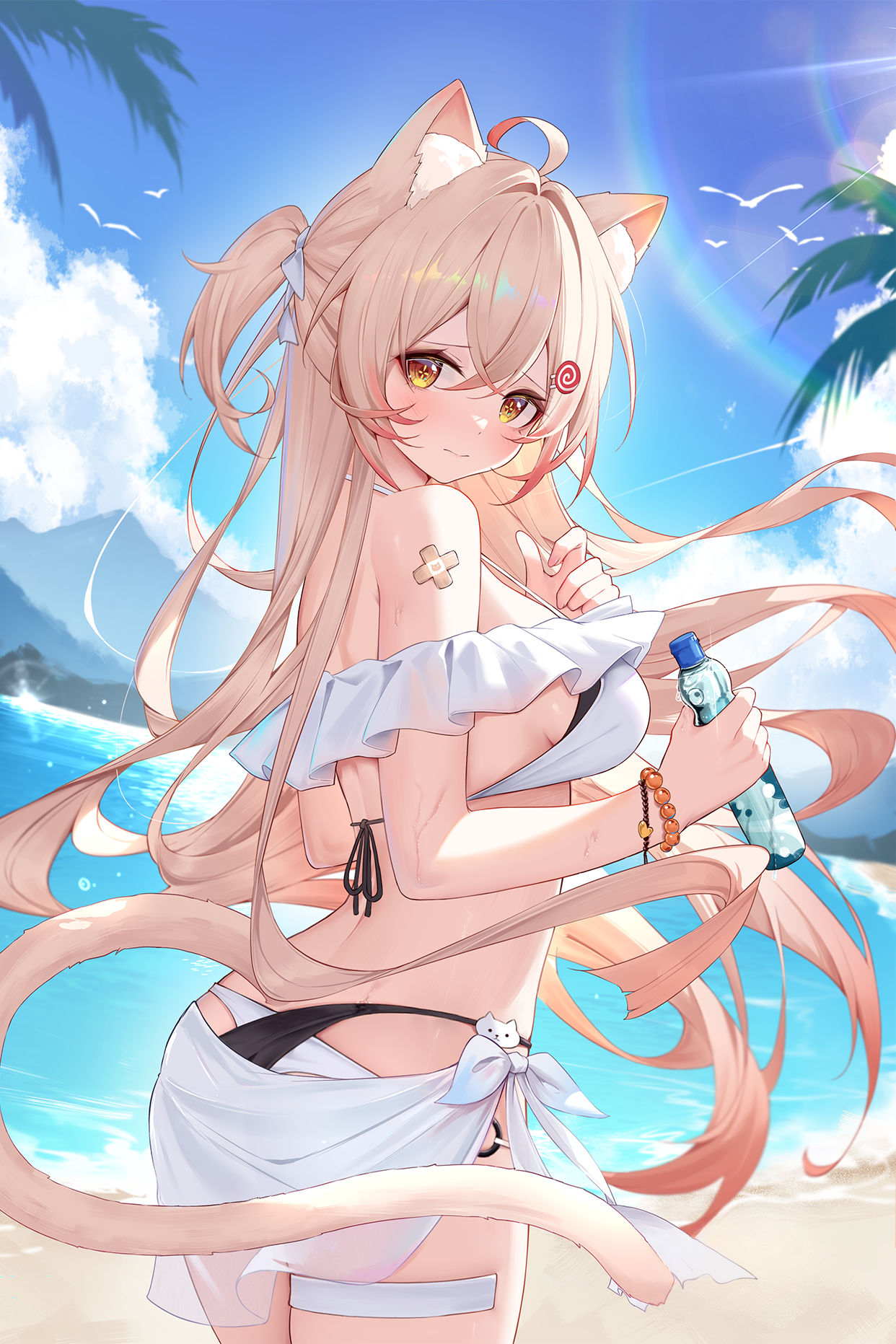 animal_ears bandaid bikini detexted nekomimi see_through swimsuits tagme tail