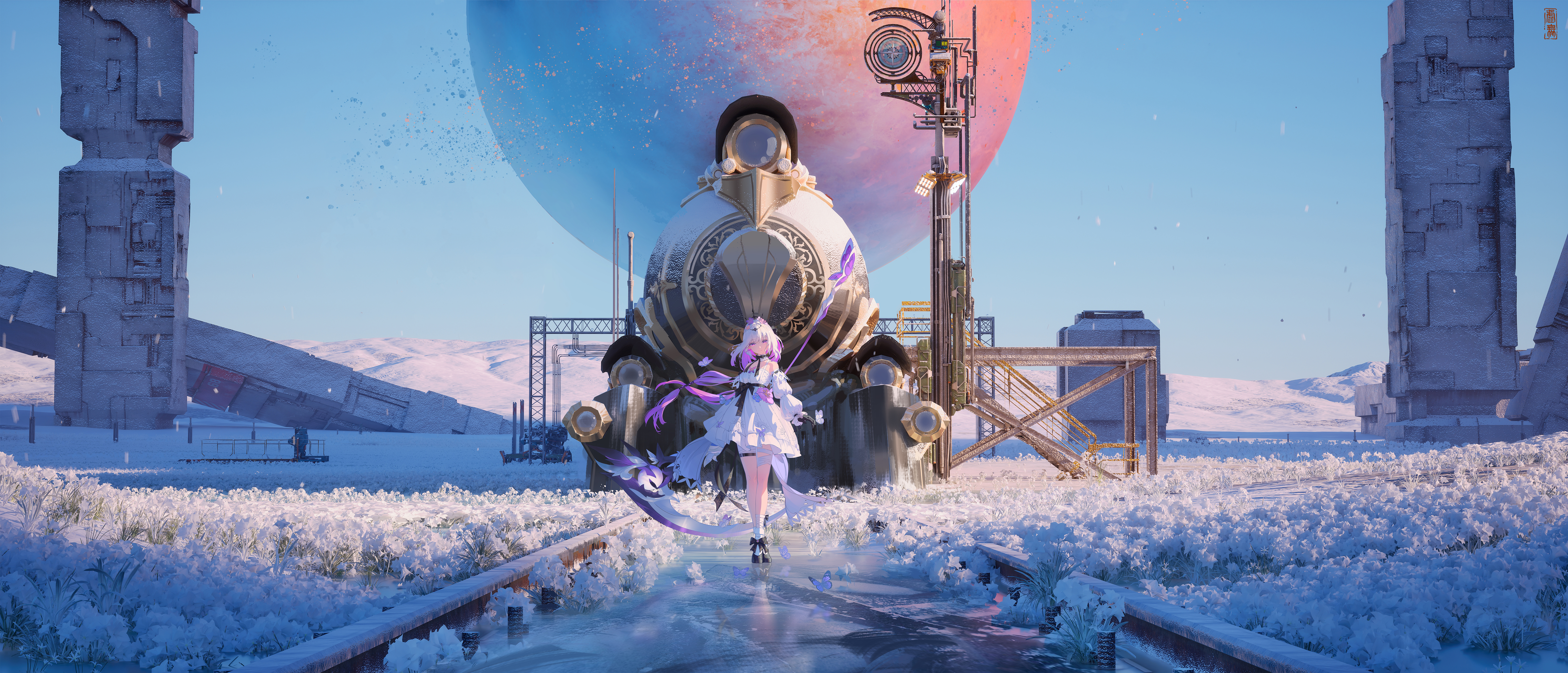 bandages castorice dress garter honkai:_star_rail landscape void_0 weapon