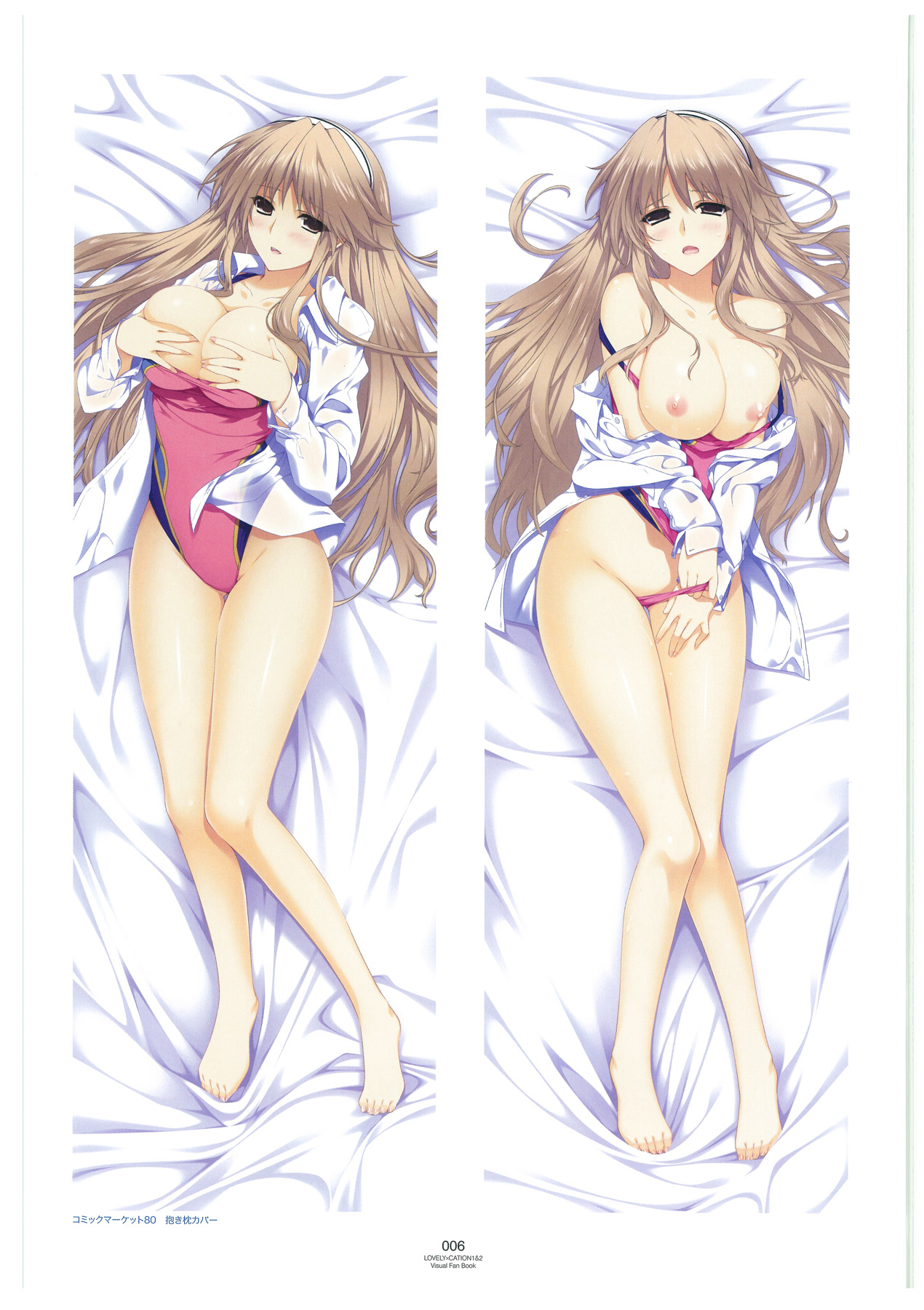 breast_hold breasts dakimakura hibiki_works iizuki_tasuku lovely_x_cation nipples open_shirt see_through tsukioka_misasa