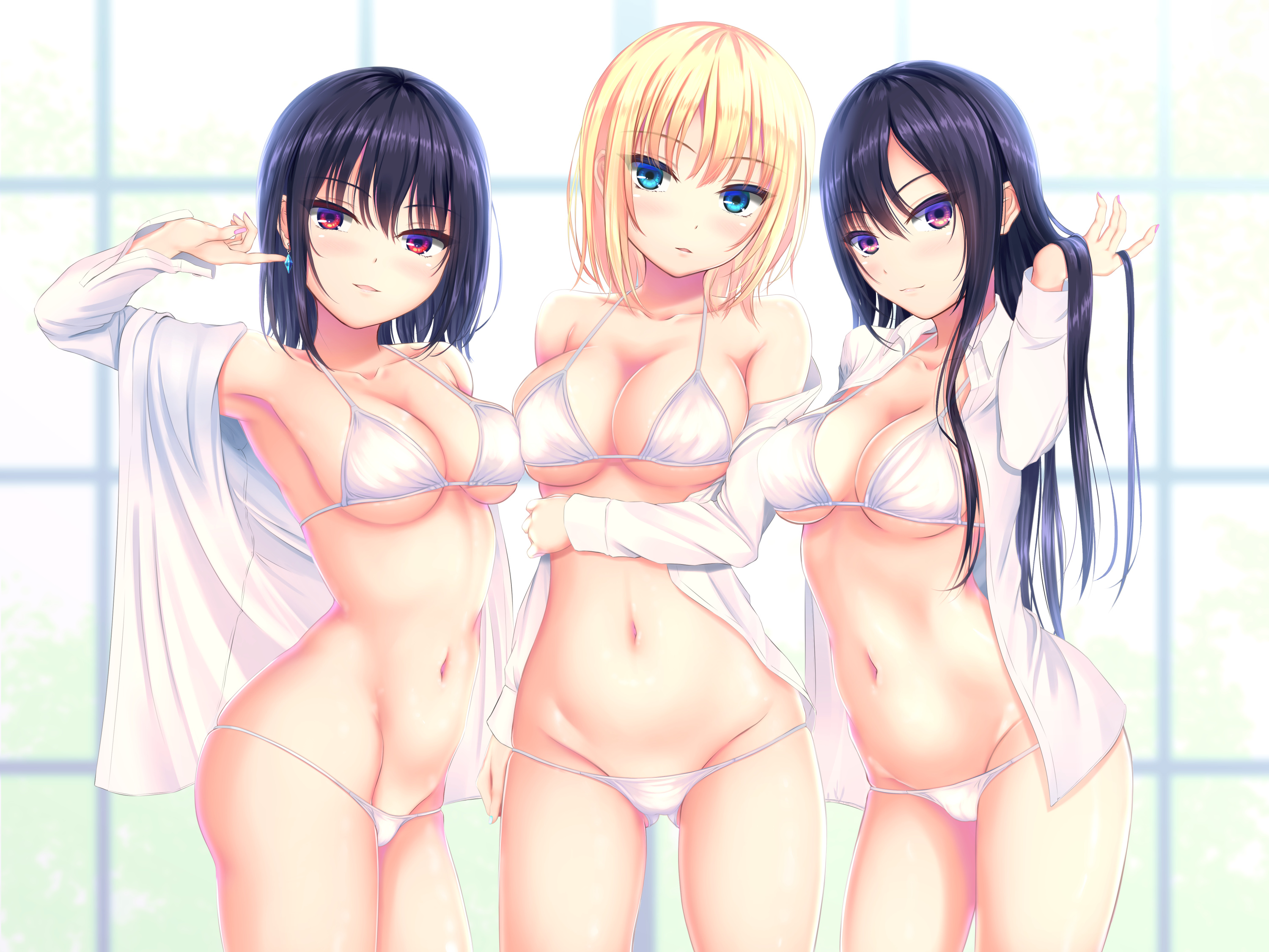 bikini dress_shirt kurokamin kurono_mika open_shirt swimsuits