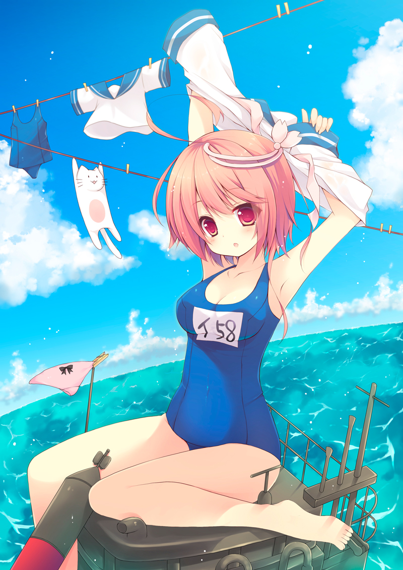 i-58_(kancolle) izumi_yuhina kantai_collection neko school_swimsuit swimsuits