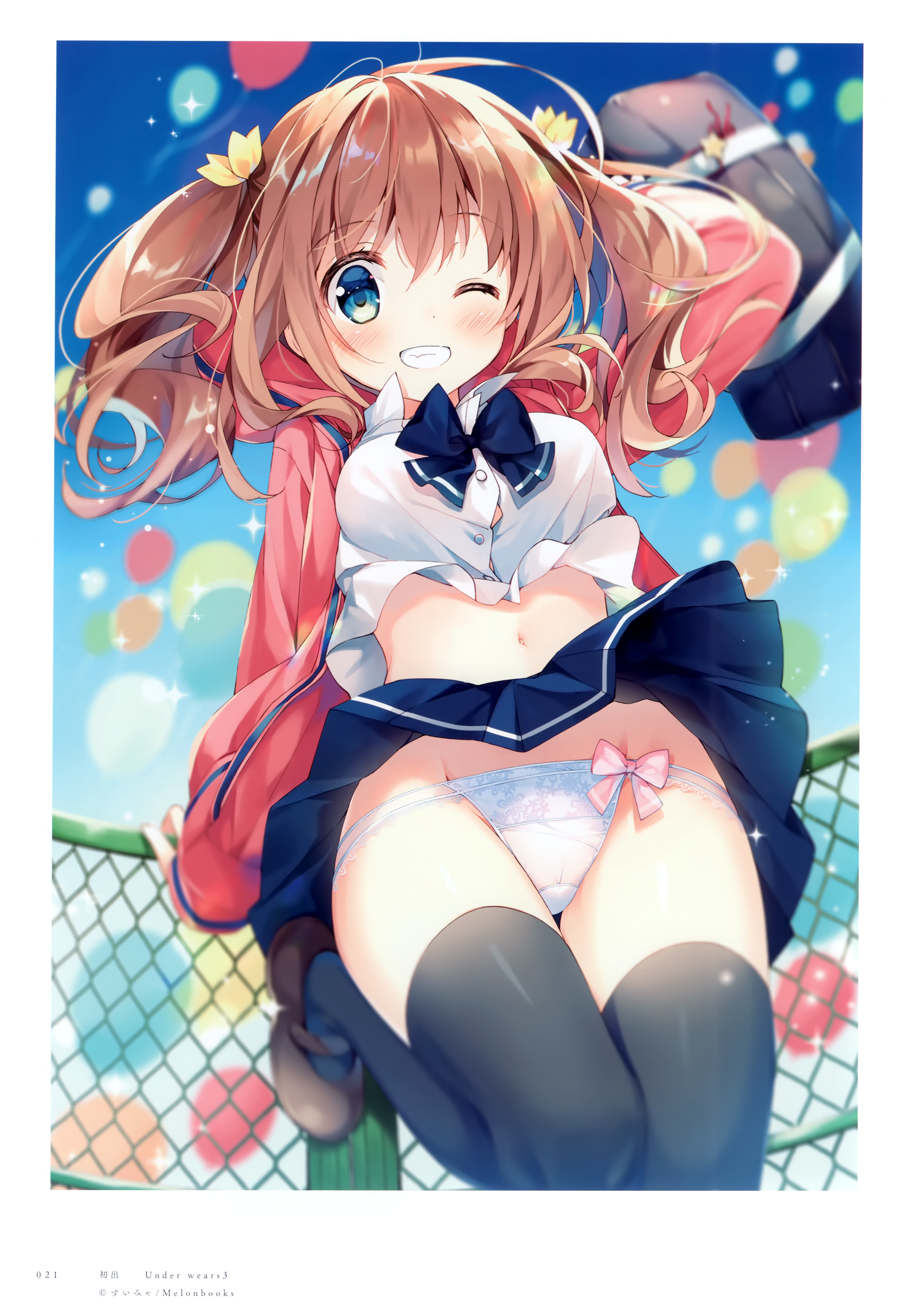 chilly_polka pantsu seifuku shirt_lift skirt_lift suimya thighhighs