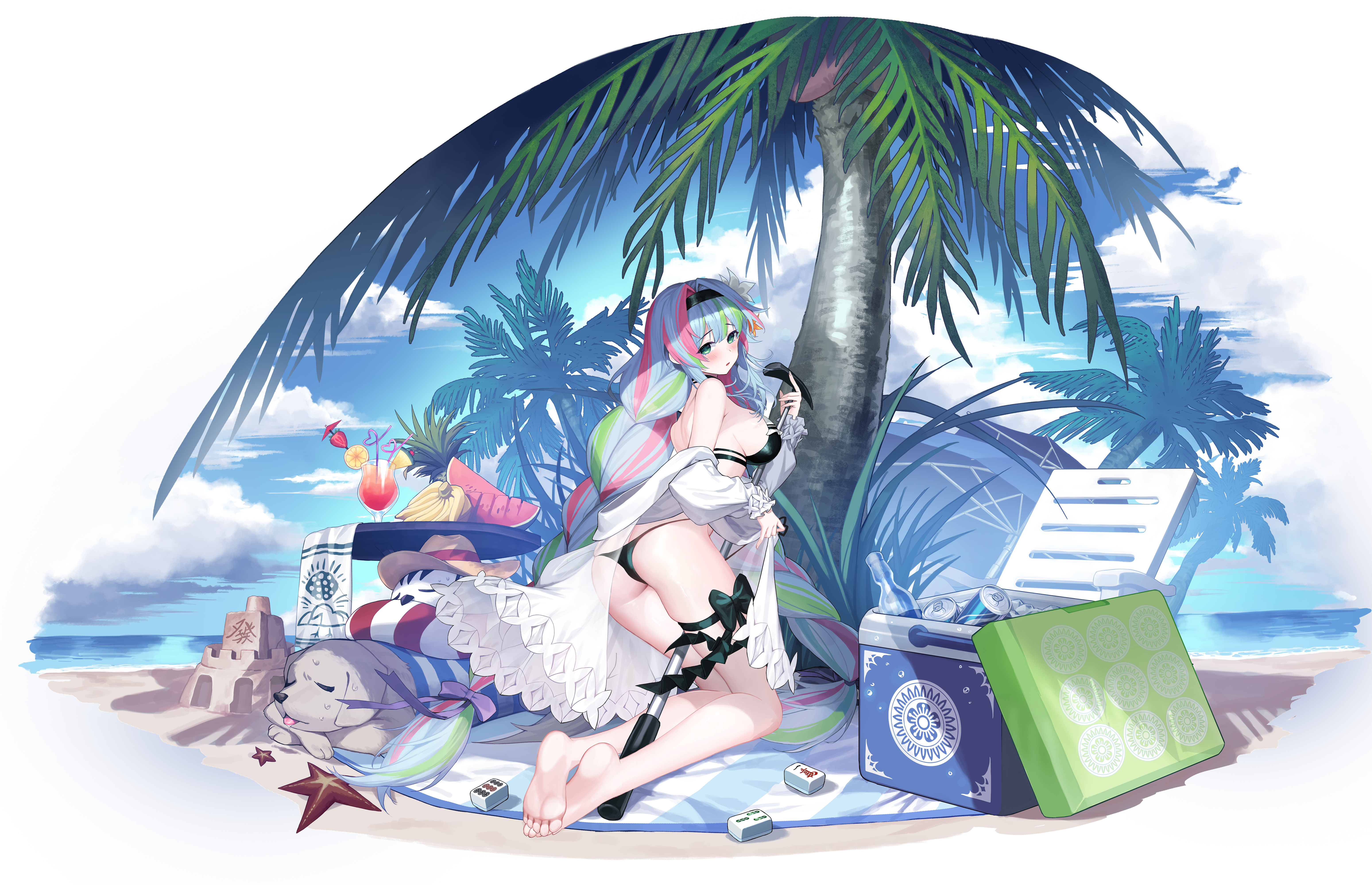 ass bikini garter kyundoo open_shirt riichi_city saotome_yurika_(riichi_city) see_through swimsuits thong transparent_png