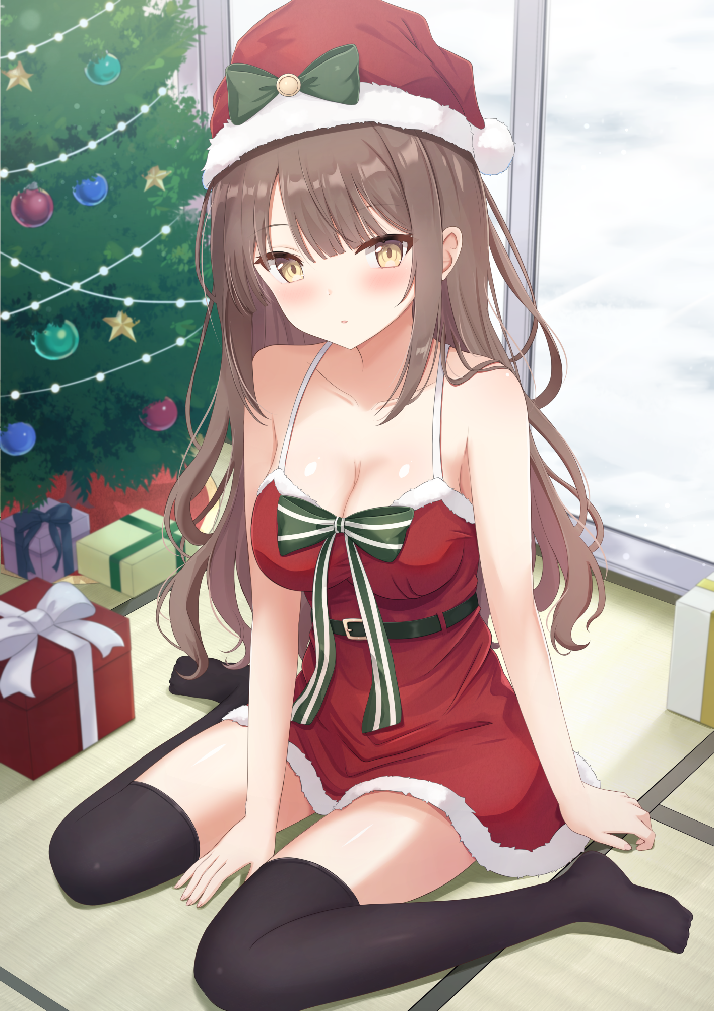 christmas dress no_bra thighhighs touhourh