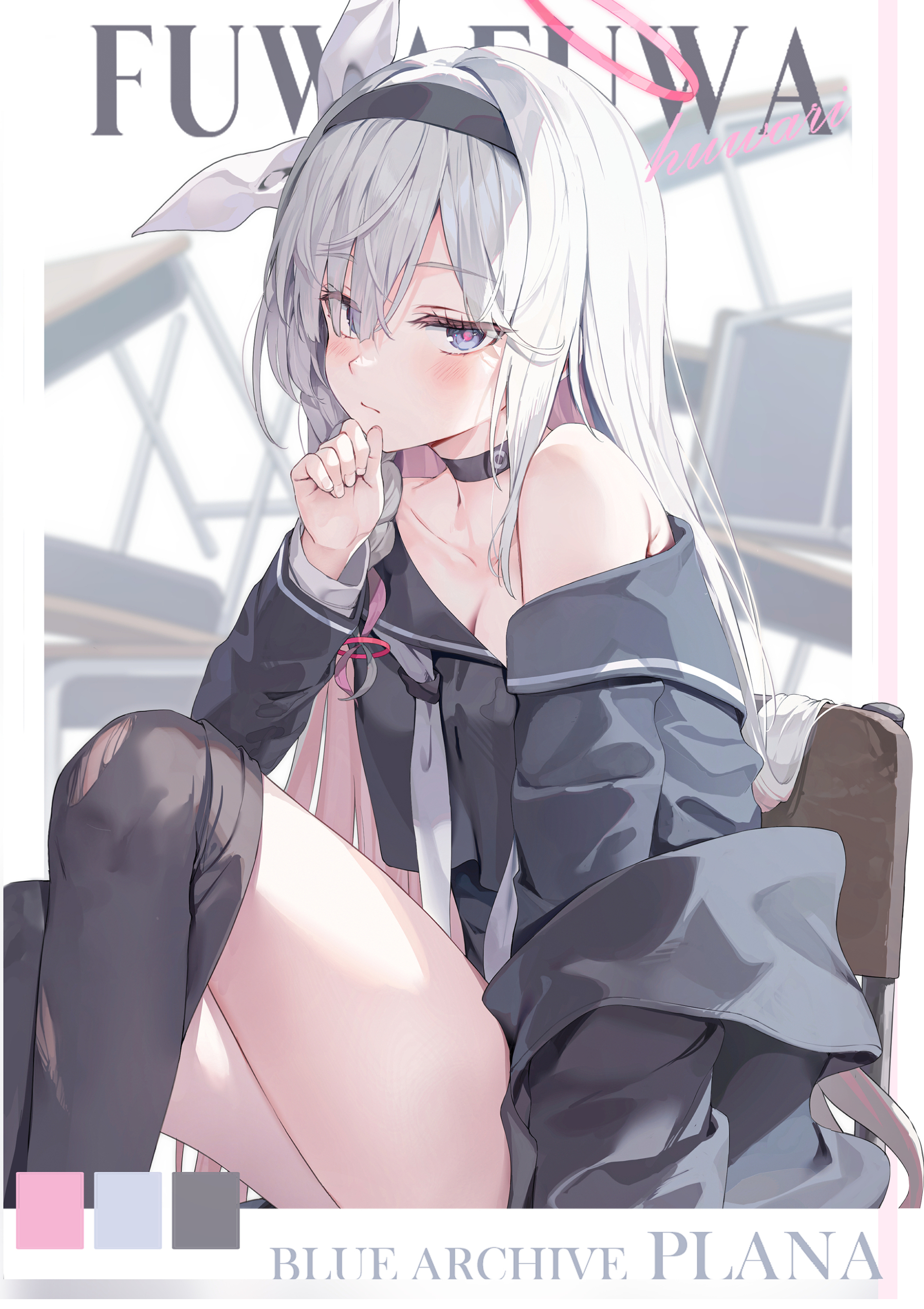 arona_(blue_archive) blue_archive halo huwari loli no_bra pantyhose plana_(blue_archive) seifuku torn_clothes