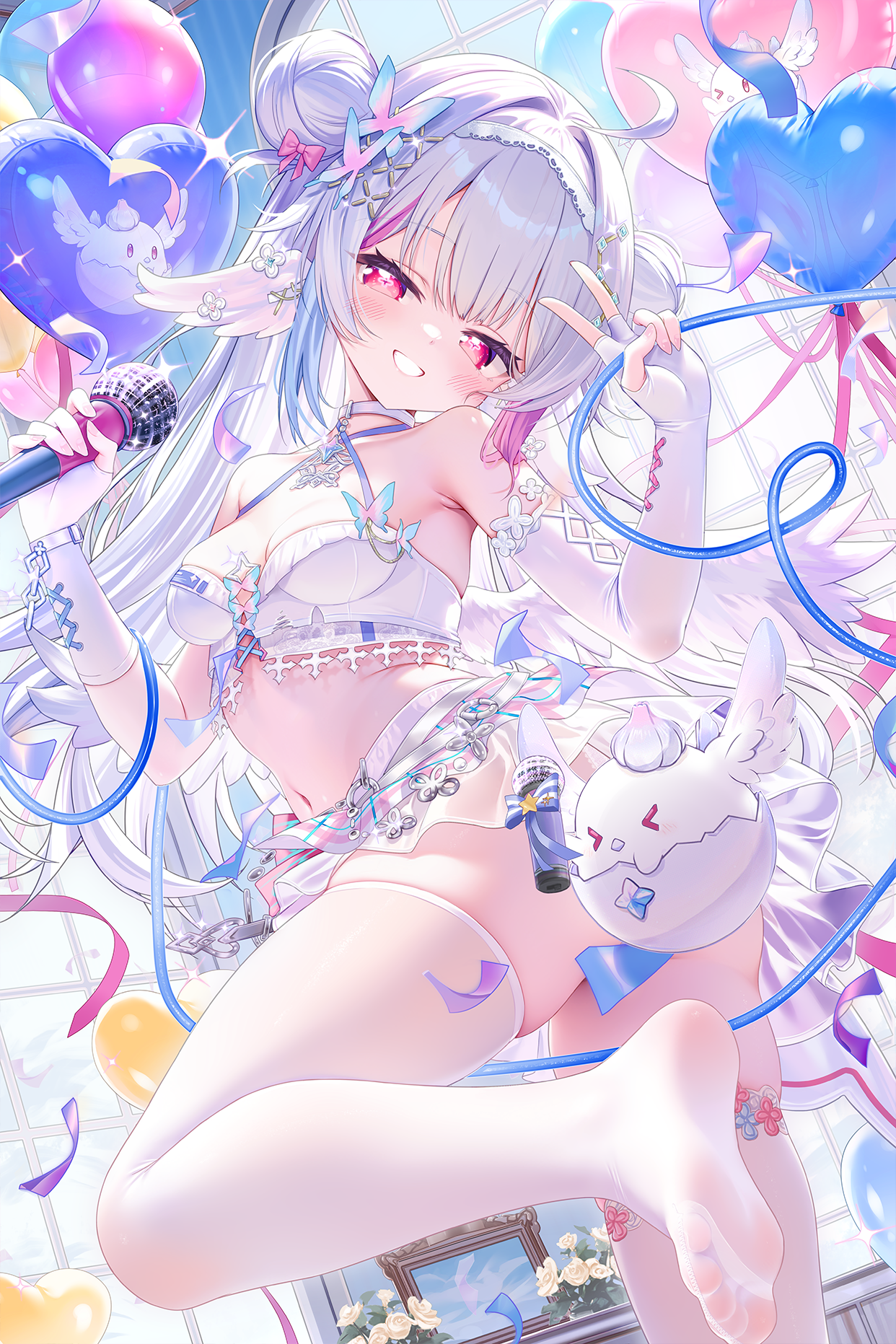 indie_virtual_youtuber neeko_(vtuber) no_bra pantsu see_through skirt_lift tagme thighhighs wings